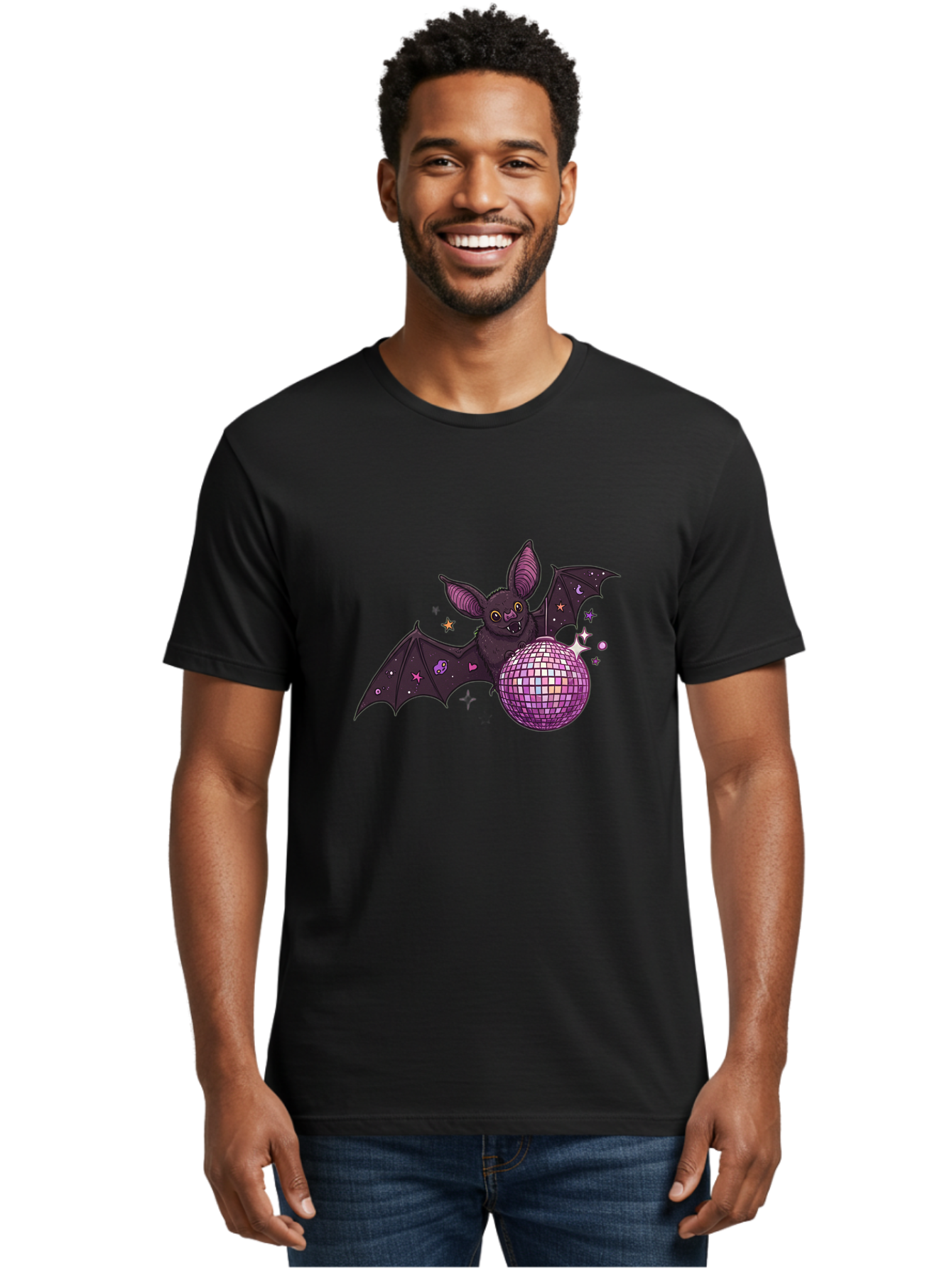 Bat-Holding-Disco-Ball-2 Men'S Graphic Tee, 100% Cotton, Comfortable Casual Summer Wear, Machine Washable, Vintage Camera, Old Camera, Antique Camera, Black Camera, Classic Photography, Photography Equipment, Nostalgic Device, Film Camera, Baf692 4