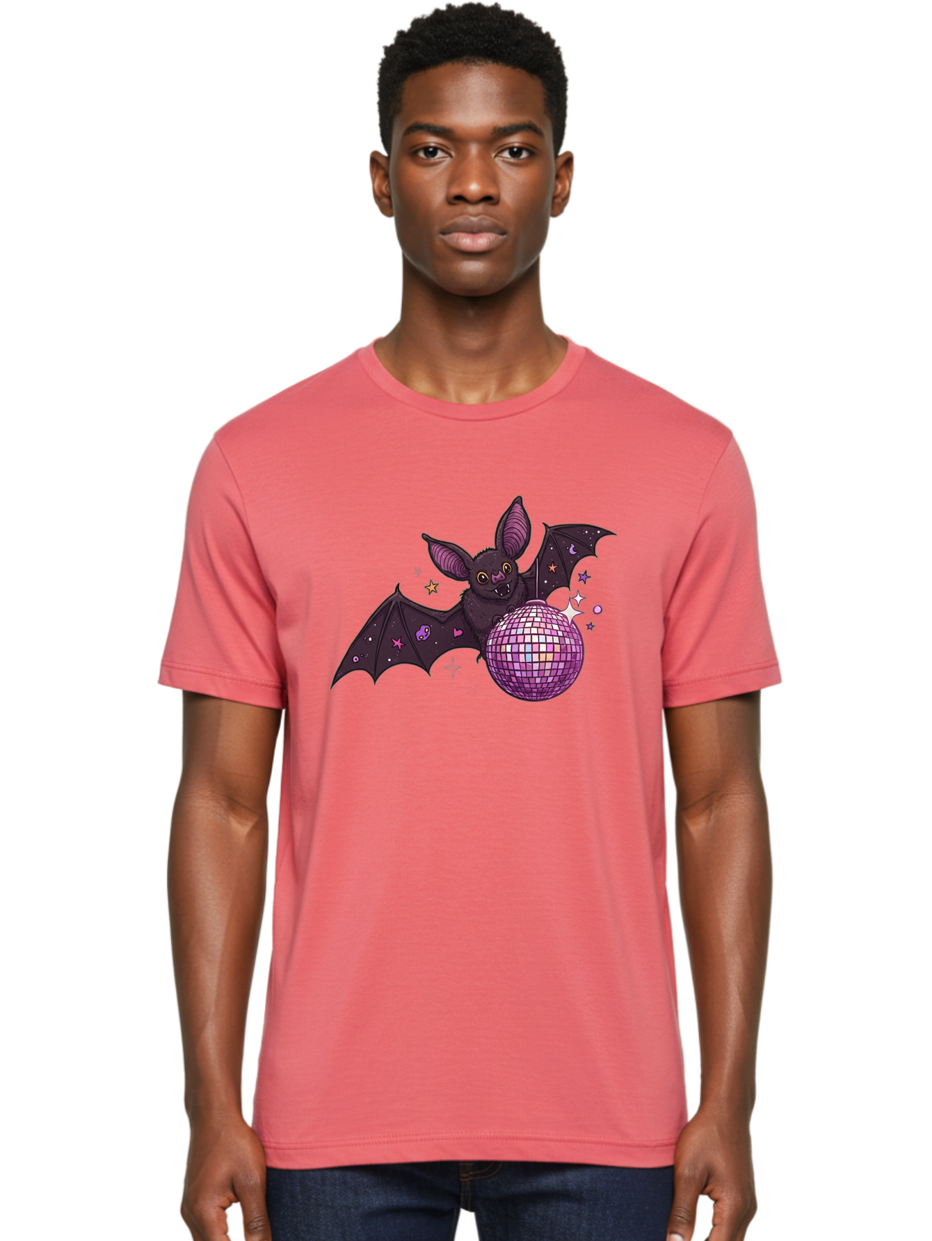 Bat-Holding-Disco-Ball-2 Men'S Graphic Tee, 100% Cotton, Comfortable Casual Summer Wear, Machine Washable, Vintage Camera, Old Camera, Antique Camera, Black Camera, Classic Photography, Photography Equipment, Nostalgic Device, Film Camera, Baf692 10