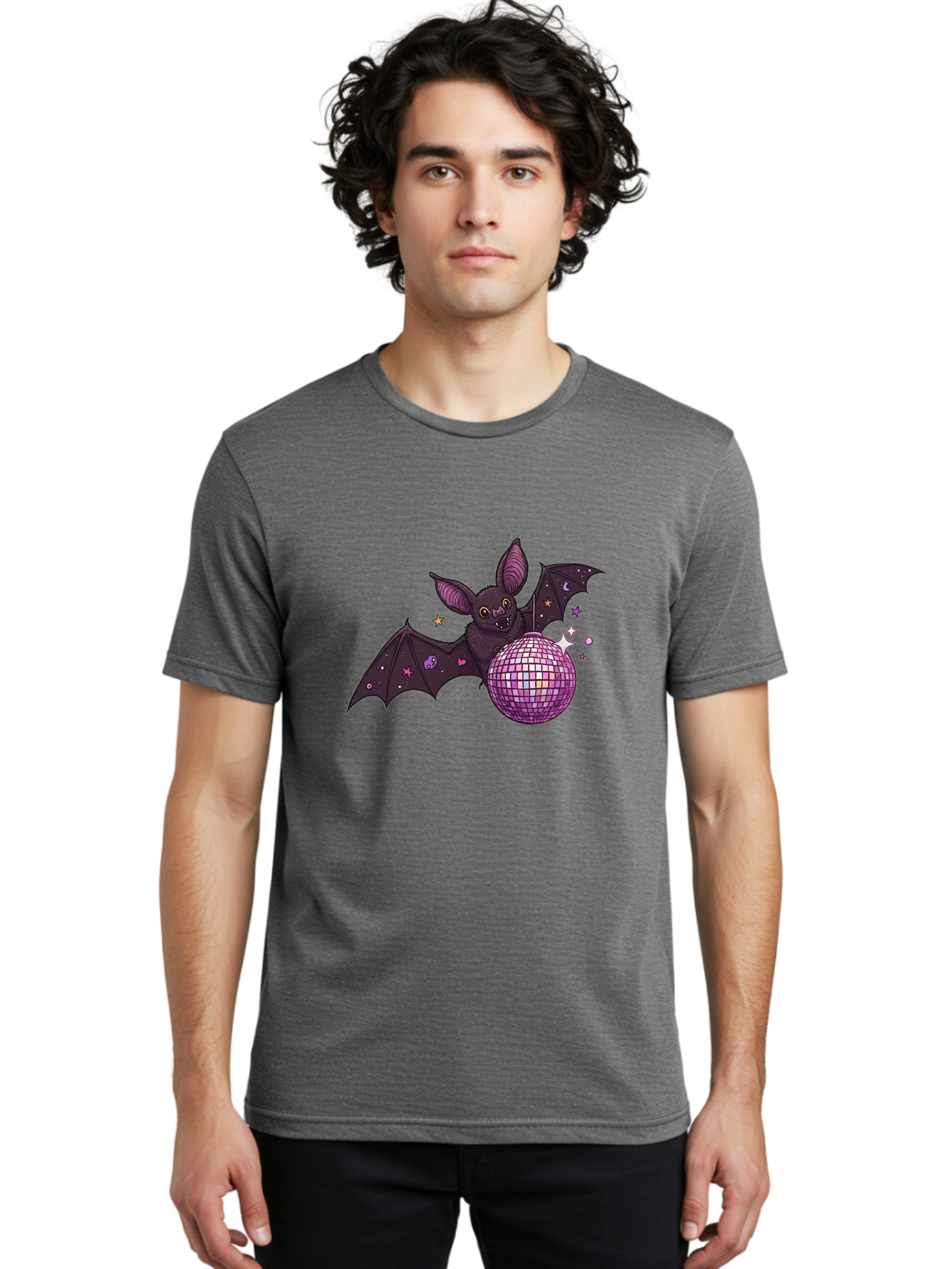 Bat-Holding-Disco-Ball-2 Men'S Graphic Tee, 100% Cotton, Comfortable Casual Summer Wear, Machine Washable, Vintage Camera, Old Camera, Antique Camera, Black Camera, Classic Photography, Photography Equipment, Nostalgic Device, Film Camera, Baf692 12