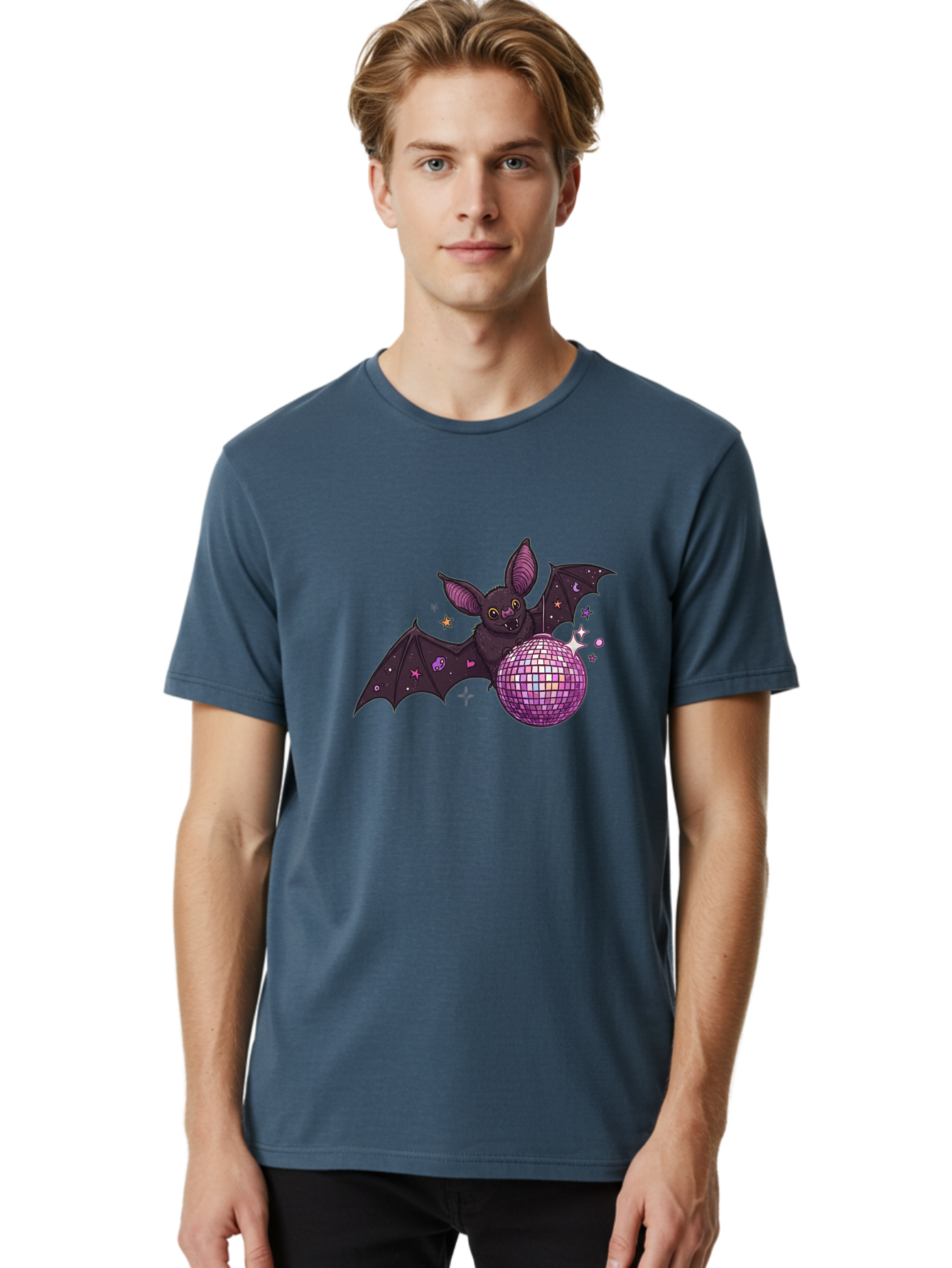 Bat-Holding-Disco-Ball-2 Men'S Graphic Tee, 100% Cotton, Comfortable Casual Summer Wear, Machine Washable, Vintage Camera, Old Camera, Antique Camera, Black Camera, Classic Photography, Photography Equipment, Nostalgic Device, Film Camera, Baf692 28