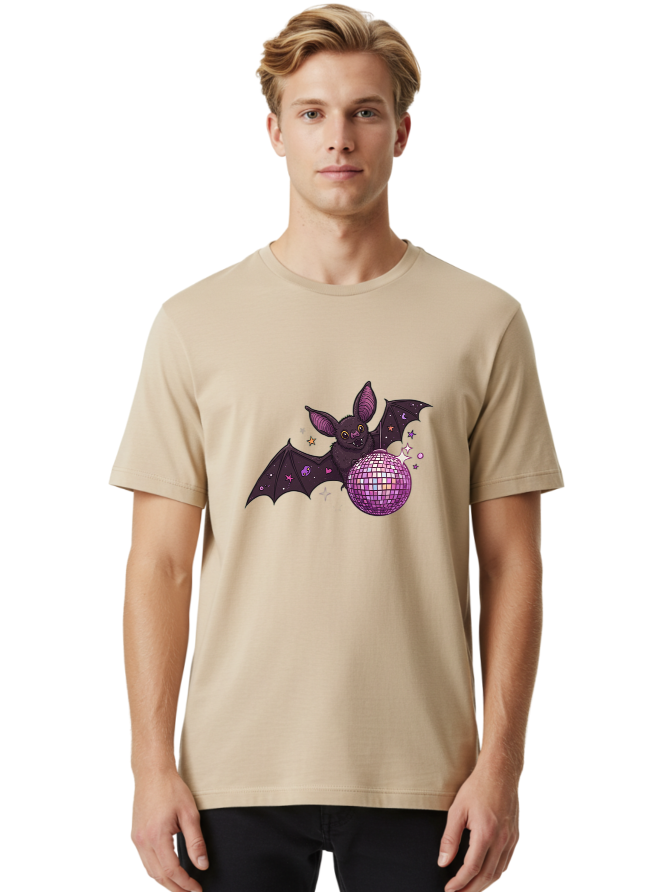 Bat-Holding-Disco-Ball-2 Men'S Graphic Tee, 100% Cotton, Comfortable Casual Summer Wear, Machine Washable, Vintage Camera, Old Camera, Antique Camera, Black Camera, Classic Photography, Photography Equipment, Nostalgic Device, Film Camera, Baf692 8