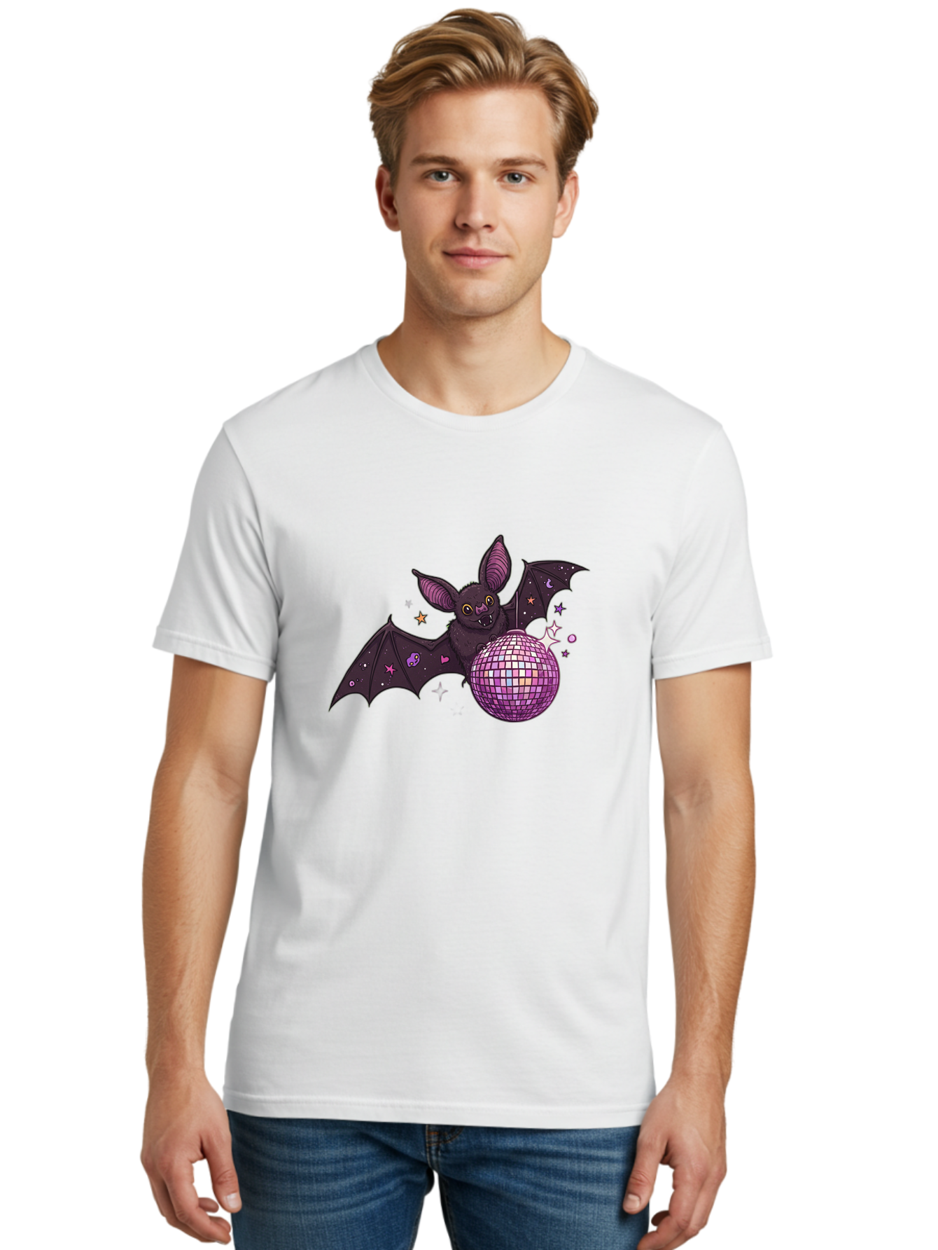 Bat-Holding-Disco-Ball-2 Men'S Graphic Tee, 100% Cotton, Comfortable Casual Summer Wear, Machine Washable, Vintage Camera, Old Camera, Antique Camera, Black Camera, Classic Photography, Photography Equipment, Nostalgic Device, Film Camera, Baf692 14