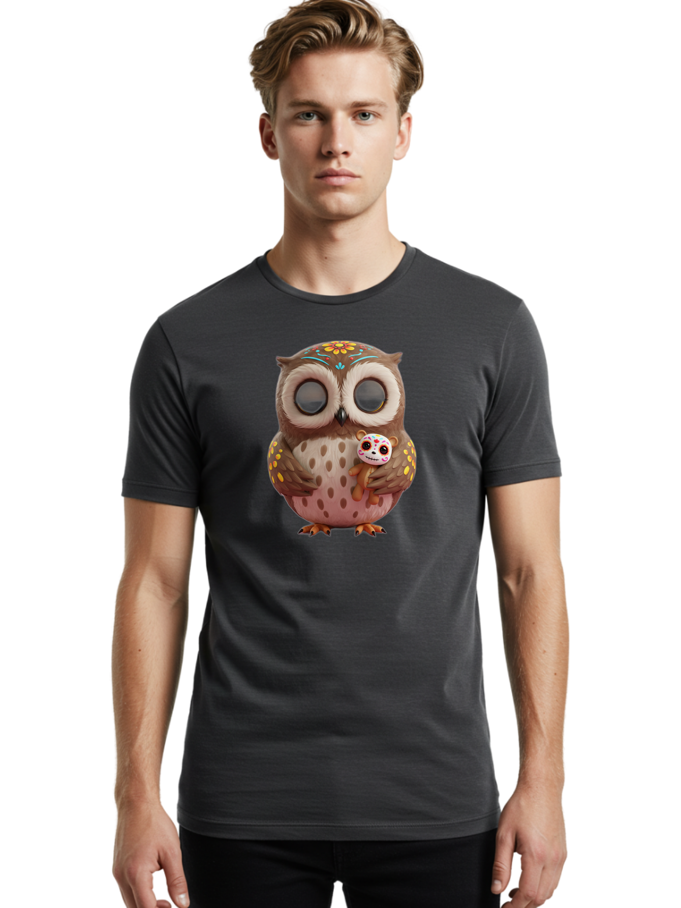 Owl-With-Sugar-Skull-Teddy-Bear Men'S Graphic Tee, 100% Cotton, Comfortable Casual Summer Wear, Machine Washable, Vintage Camera, Old Camera, Antique Camera, Black Camera, Classic Photography, Photography Equipment, Nostalgic Device, Baf935 17