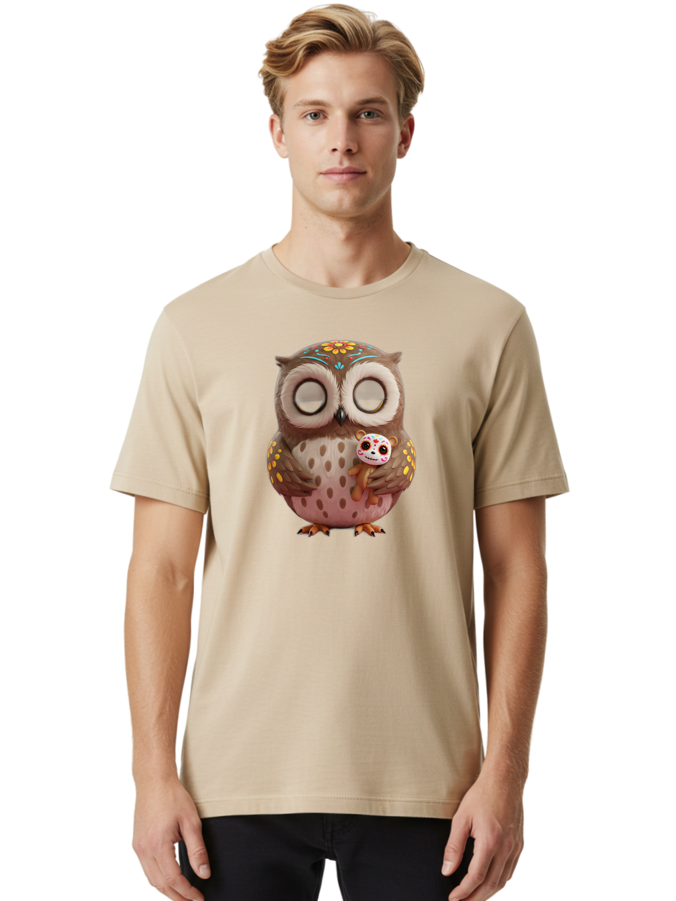 Owl-With-Sugar-Skull-Teddy-Bear Men'S Graphic Tee, 100% Cotton, Comfortable Casual Summer Wear, Machine Washable, Vintage Camera, Old Camera, Antique Camera, Black Camera, Classic Photography, Photography Equipment, Nostalgic Device, Baf935 16