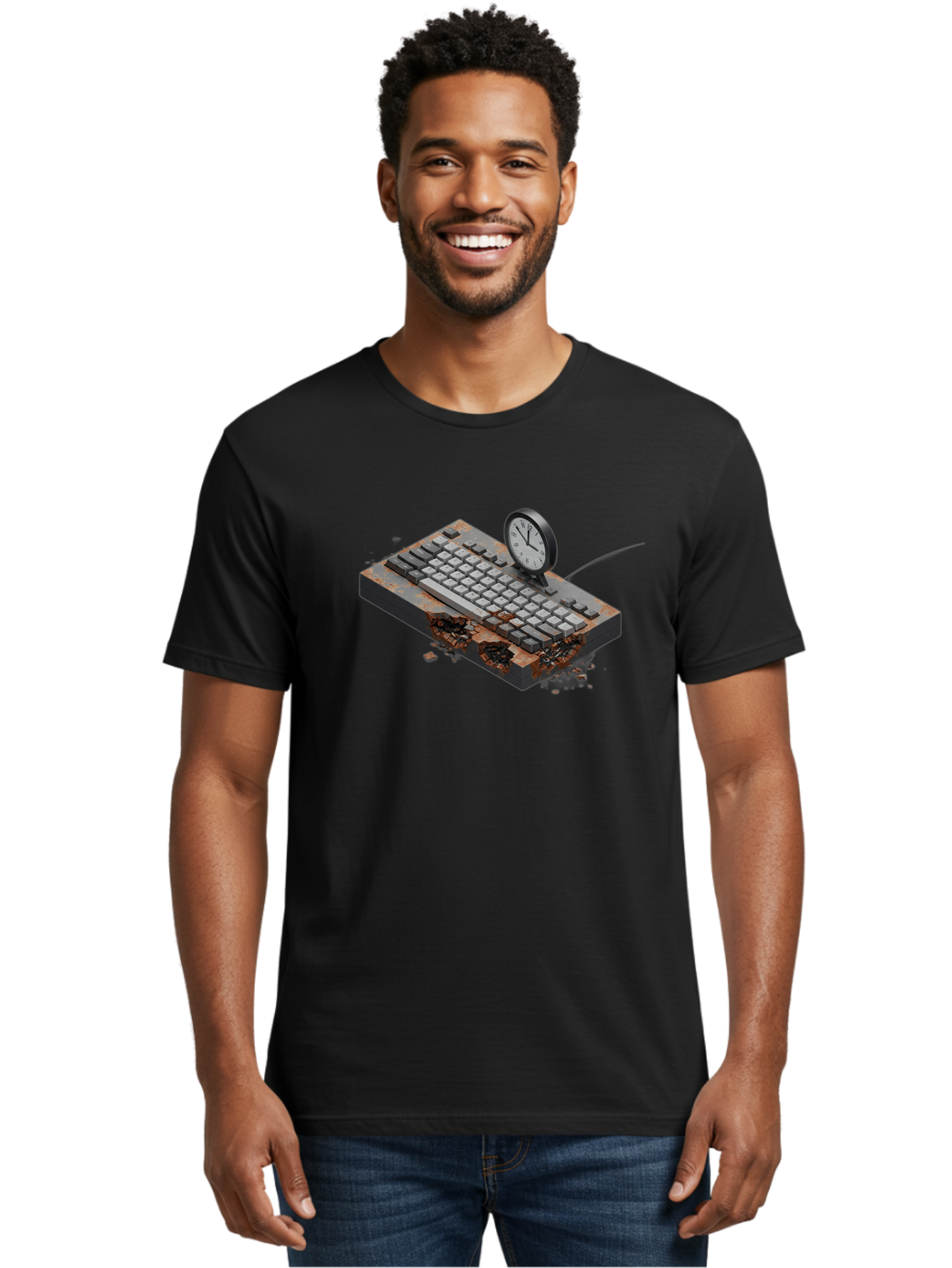 Rusty-Keyboard-And-Clock Men'S Graphic Tee, 100% Cotton, Comfortable Casual Summer Wear, Machine Washable, Vintage Camera, Old Camera, Antique Camera, Black Camera, Classic Photography, Photography Equipment, Nostalgic Device, Film Camera, Bag003 21
