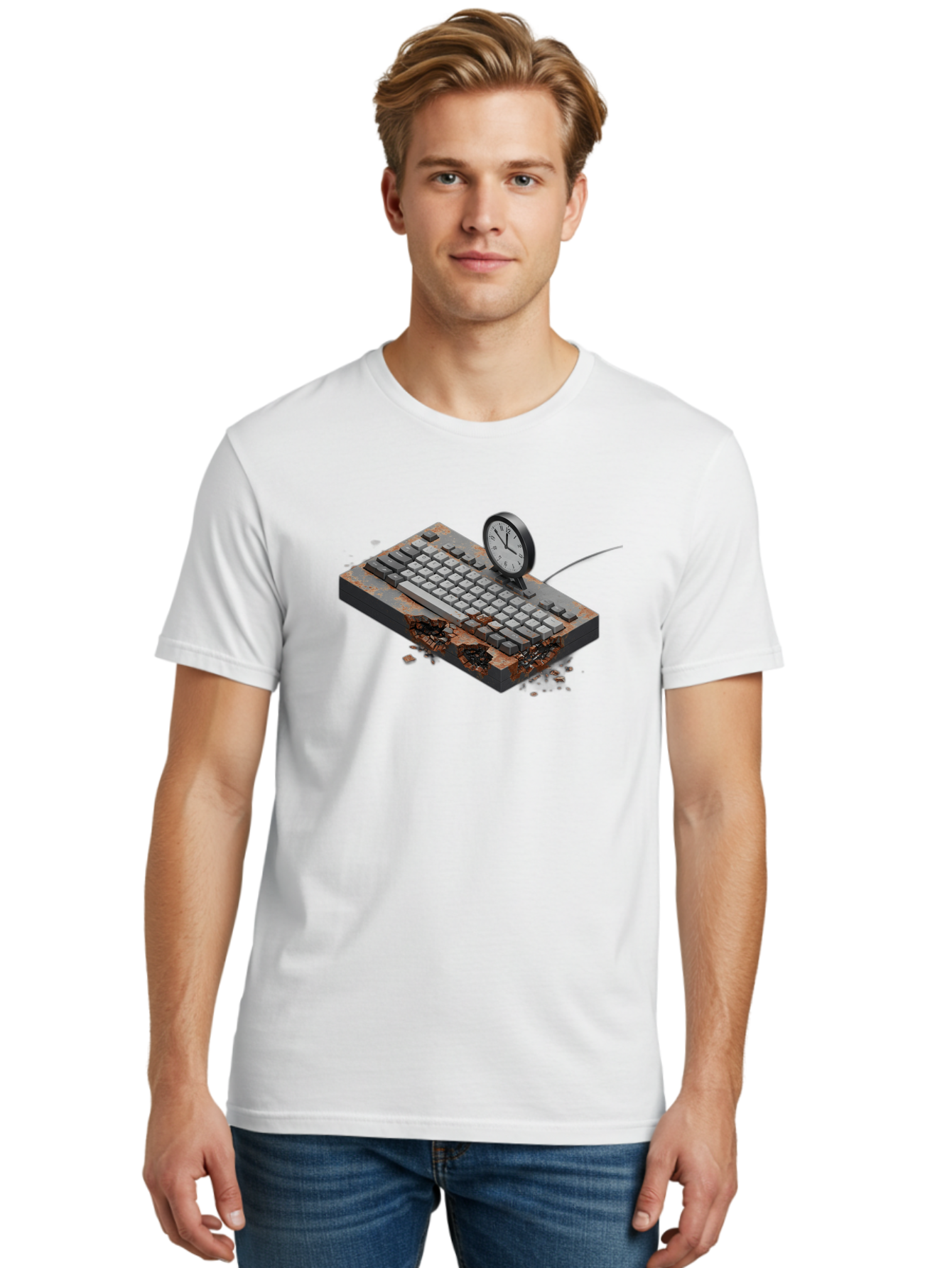 Rusty-Keyboard-And-Clock Men'S Graphic Tee, 100% Cotton, Comfortable Casual Summer Wear, Machine Washable, Vintage Camera, Old Camera, Antique Camera, Black Camera, Classic Photography, Photography Equipment, Nostalgic Device, Film Camera, Bag003 26