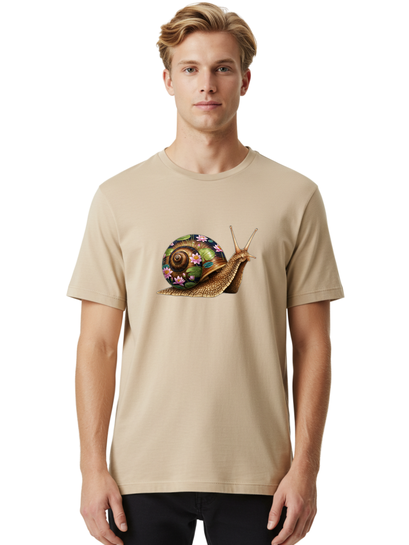Snail-With-Flowers-1 Men'S Graphic Tee, 100% Cotton, Comfortable Casual Summer Wear, Machine Washable, Vintage Camera, Old Camera, Antique Camera, Black Camera, Classic Photography, Photography Equipment, Nostalgic Device, Film Camera, Bag020 30
