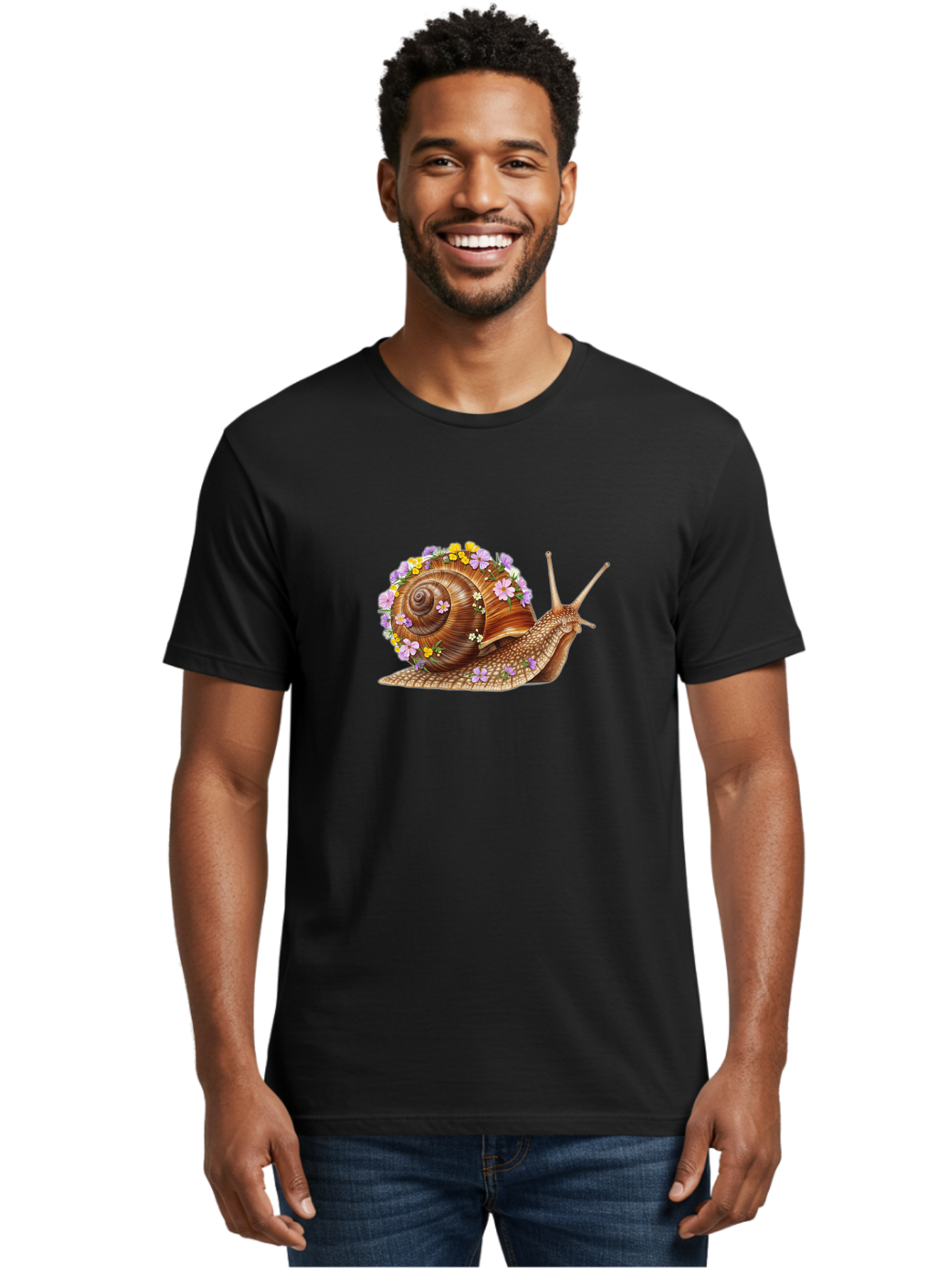 Snail-With-Flowers-2 Men'S Graphic Tee, 100% Cotton, Comfortable Casual Summer Wear, Machine Washable, Vintage Camera, Old Camera, Antique Camera, Black Camera, Classic Photography, Photography Equipment, Nostalgic Device, Film Camera, Bag021 30