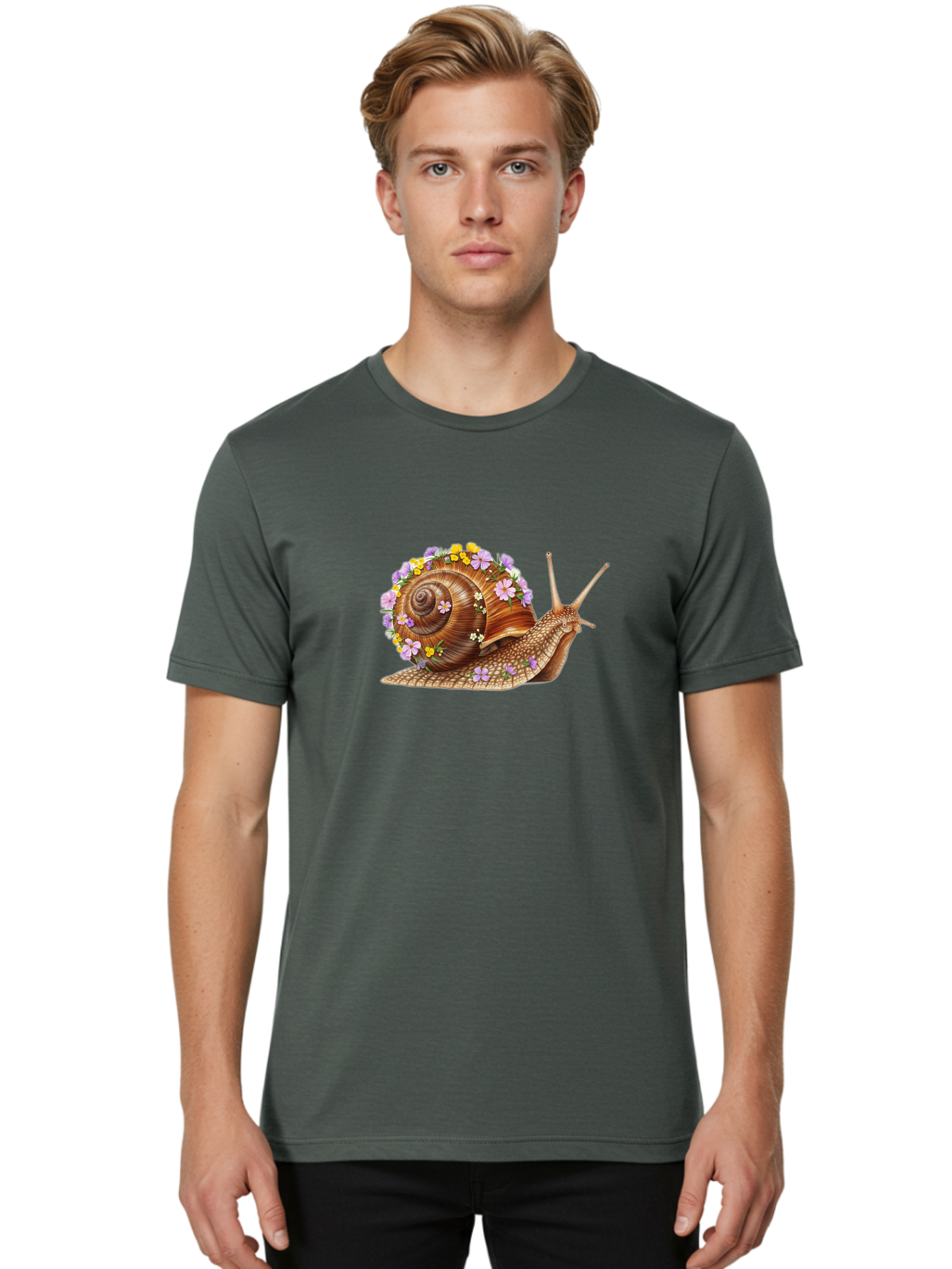 Snail-With-Flowers-2 Men'S Graphic Tee, 100% Cotton, Comfortable Casual Summer Wear, Machine Washable, Vintage Camera, Old Camera, Antique Camera, Black Camera, Classic Photography, Photography Equipment, Nostalgic Device, Film Camera, Bag021 23