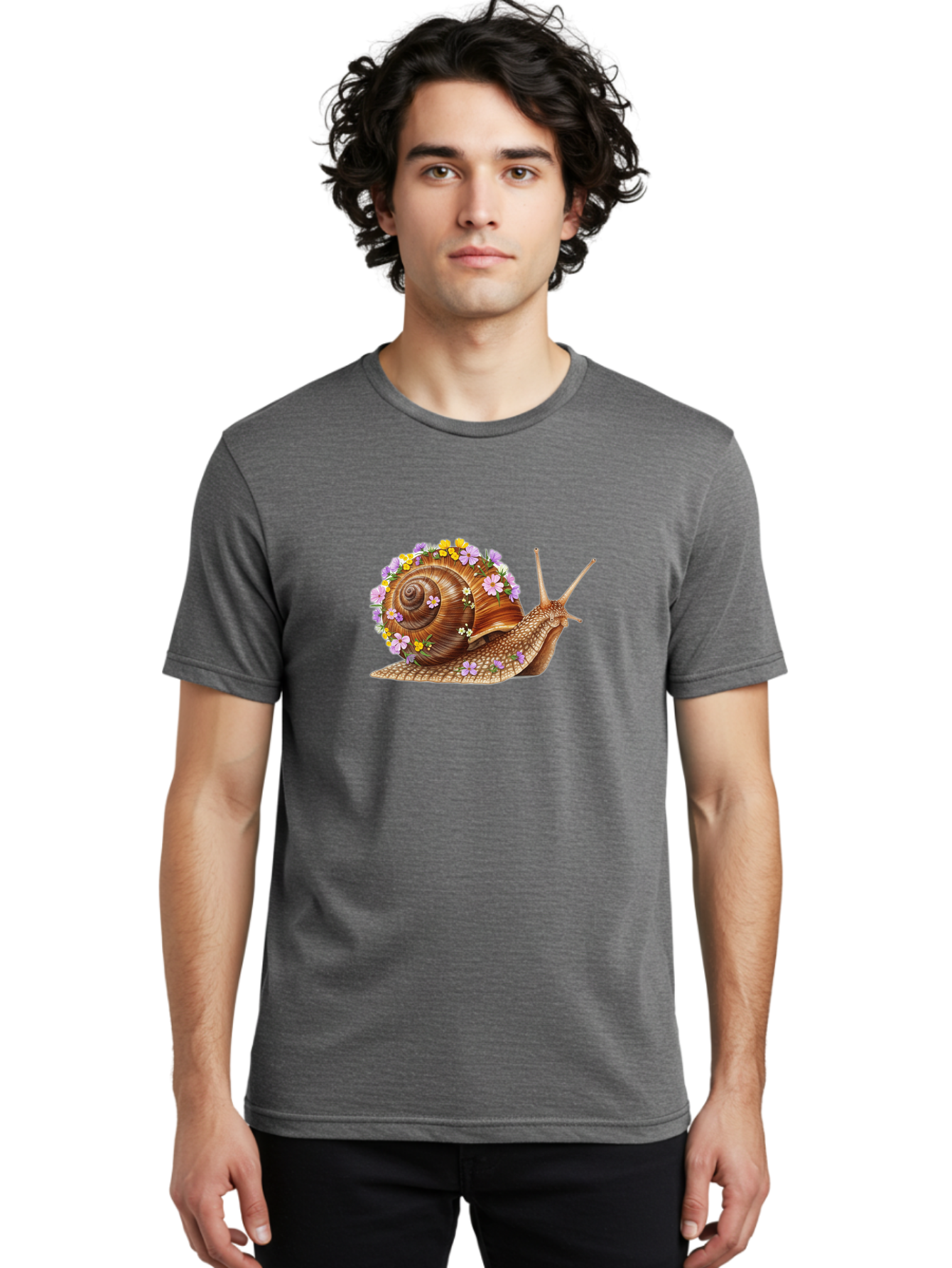 Snail-With-Flowers-2 Men'S Graphic Tee, 100% Cotton, Comfortable Casual Summer Wear, Machine Washable, Vintage Camera, Old Camera, Antique Camera, Black Camera, Classic Photography, Photography Equipment, Nostalgic Device, Film Camera, Bag021 25