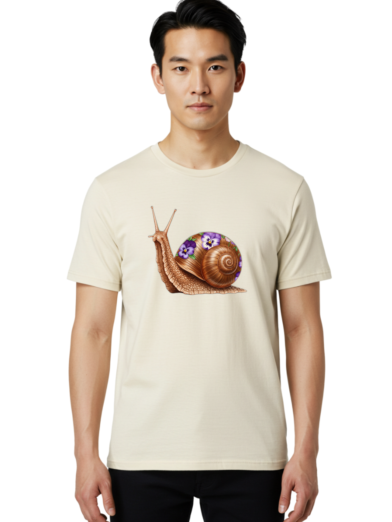 Snail-With-Purple-Flowers-1 Men'S Graphic Tee, 100% Cotton, Comfortable Casual Summer Wear, Machine Washable, Vintage Camera, Old Camera, Antique Camera, Black Camera, Classic Photography, Photography Equipment, Nostalgic Device, Film Camera, Bag025 19