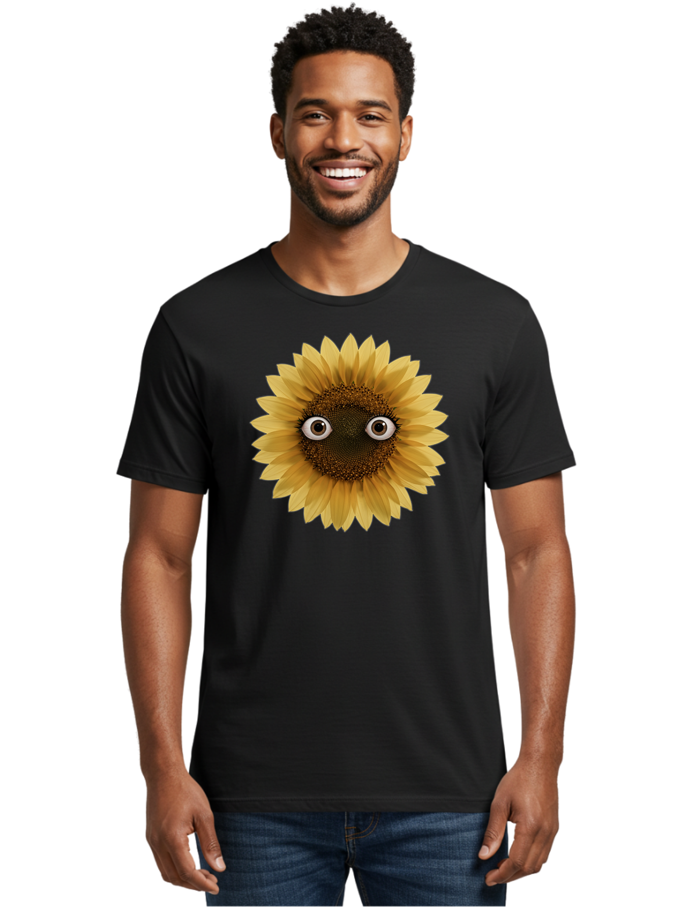 Sunflower-With-Eyes-1 Men'S Graphic Tee, 100% Cotton, Comfortable Casual Summer Wear, Machine Washable, Vintage Camera, Old Camera, Antique Camera, Black Camera, Classic Photography, Photography Equipment, Nostalgic Device, Film Camera, Bag041 25