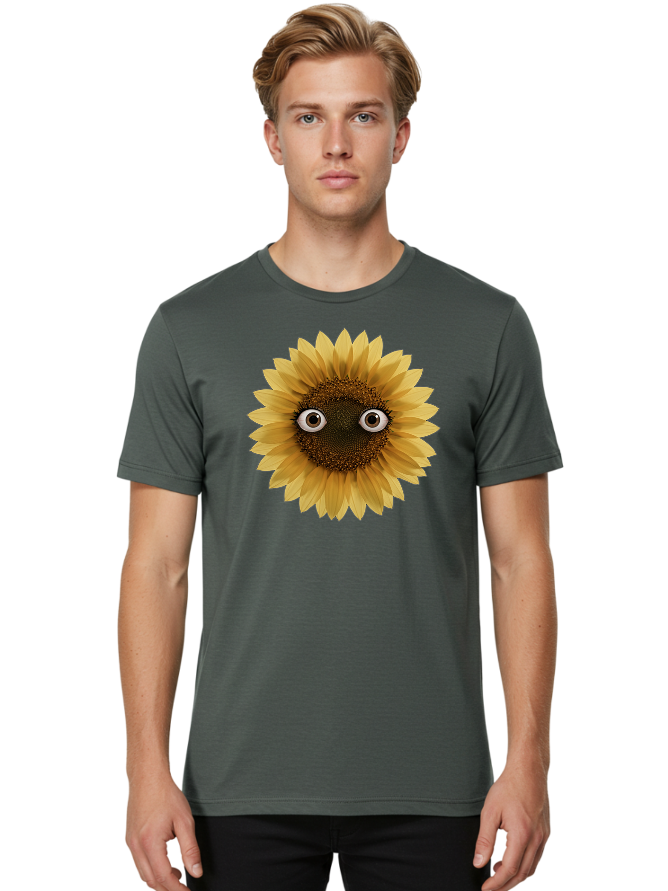 Sunflower-With-Eyes-1 Men'S Graphic Tee, 100% Cotton, Comfortable Casual Summer Wear, Machine Washable, Vintage Camera, Old Camera, Antique Camera, Black Camera, Classic Photography, Photography Equipment, Nostalgic Device, Film Camera, Bag041 26