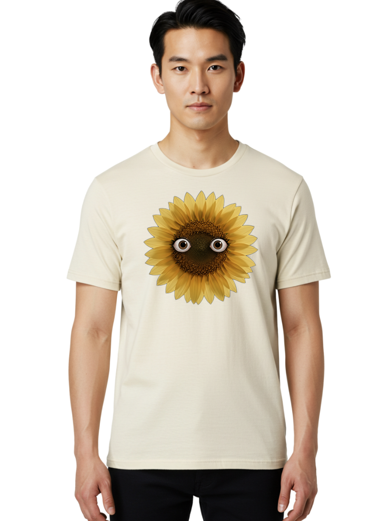 Sunflower-With-Eyes-1 Men'S Graphic Tee, 100% Cotton, Comfortable Casual Summer Wear, Machine Washable, Vintage Camera, Old Camera, Antique Camera, Black Camera, Classic Photography, Photography Equipment, Nostalgic Device, Film Camera, Bag041 16