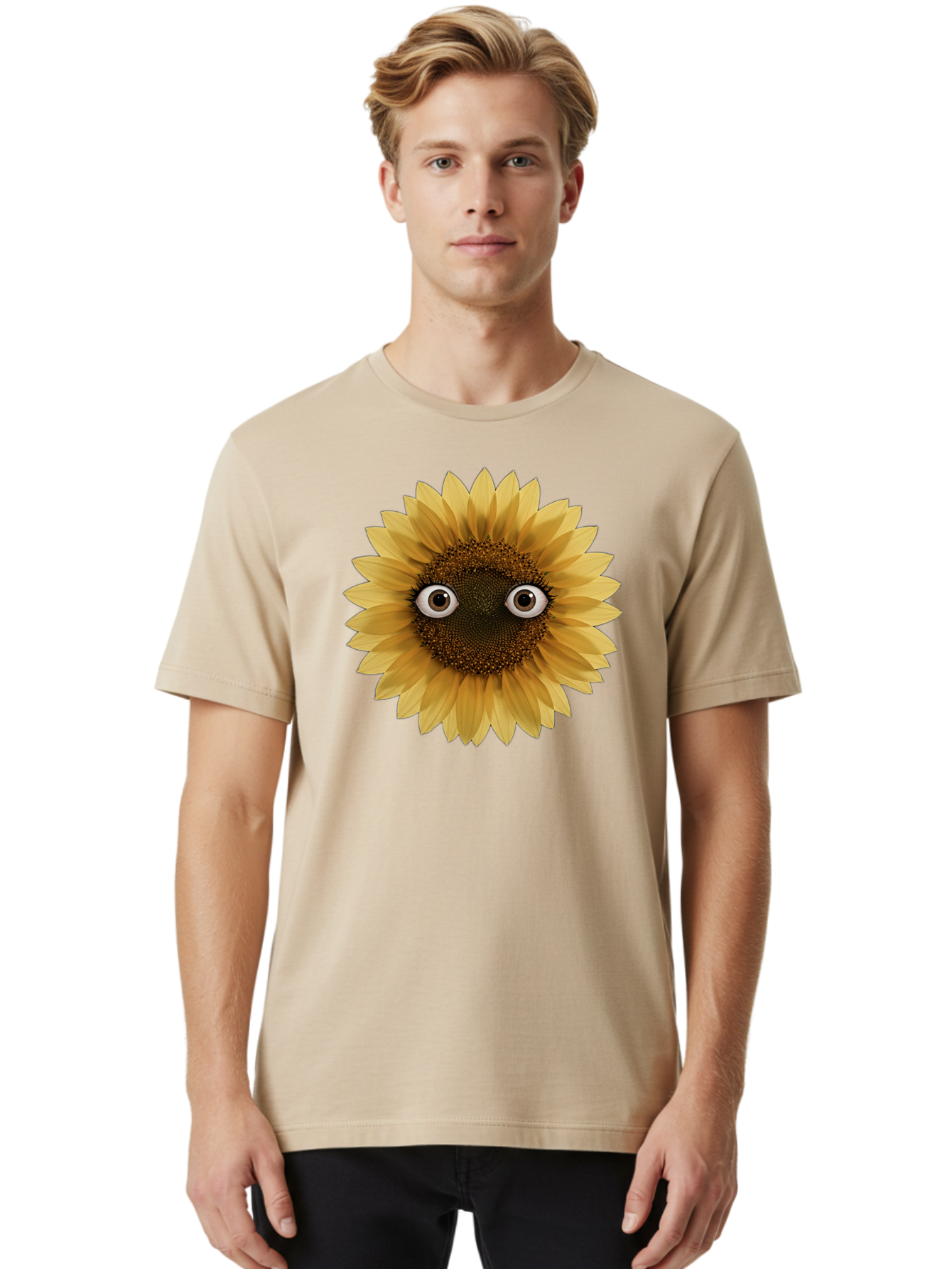 Sunflower-With-Eyes-1 Men'S Graphic Tee, 100% Cotton, Comfortable Casual Summer Wear, Machine Washable, Vintage Camera, Old Camera, Antique Camera, Black Camera, Classic Photography, Photography Equipment, Nostalgic Device, Film Camera, Bag041 17