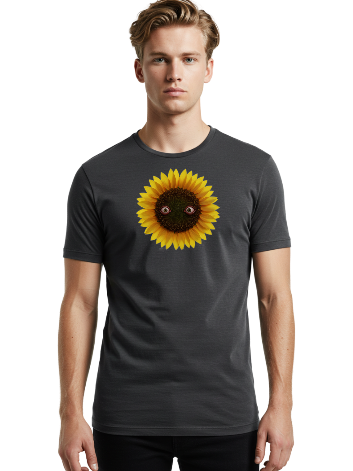 Sunflower-With-Eyes-2 Men'S Graphic Tee, 100% Cotton, Comfortable Casual Summer Wear, Machine Washable, Vintage Camera, Old Camera, Antique Camera, Black Camera, Classic Photography, Photography Equipment, Nostalgic Device, Film Camera, Bag042 18