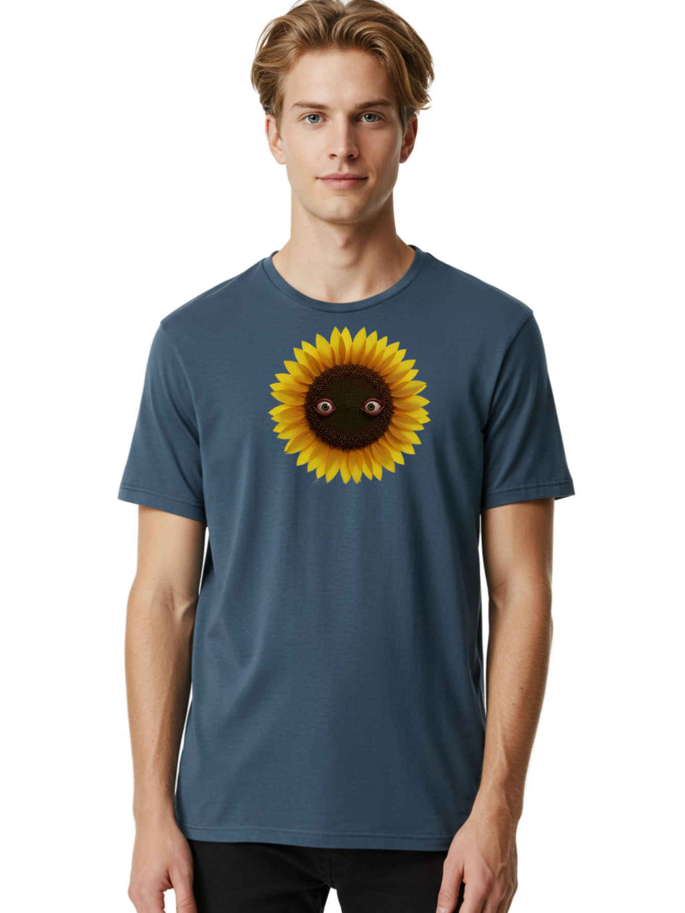 Sunflower-With-Eyes-2 Men'S Graphic Tee, 100% Cotton, Comfortable Casual Summer Wear, Machine Washable, Vintage Camera, Old Camera, Antique Camera, Black Camera, Classic Photography, Photography Equipment, Nostalgic Device, Film Camera, Bag042 22