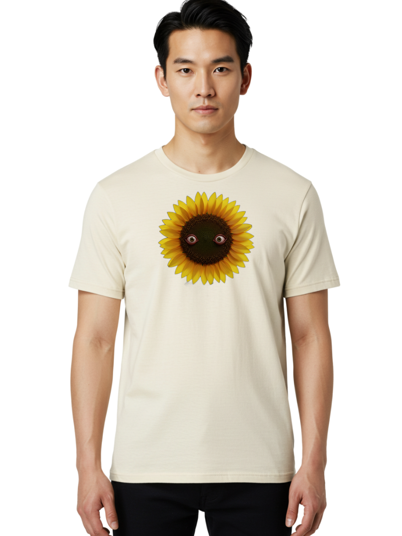 Sunflower-With-Eyes-2 Men'S Graphic Tee, 100% Cotton, Comfortable Casual Summer Wear, Machine Washable, Vintage Camera, Old Camera, Antique Camera, Black Camera, Classic Photography, Photography Equipment, Nostalgic Device, Film Camera, Bag042 20