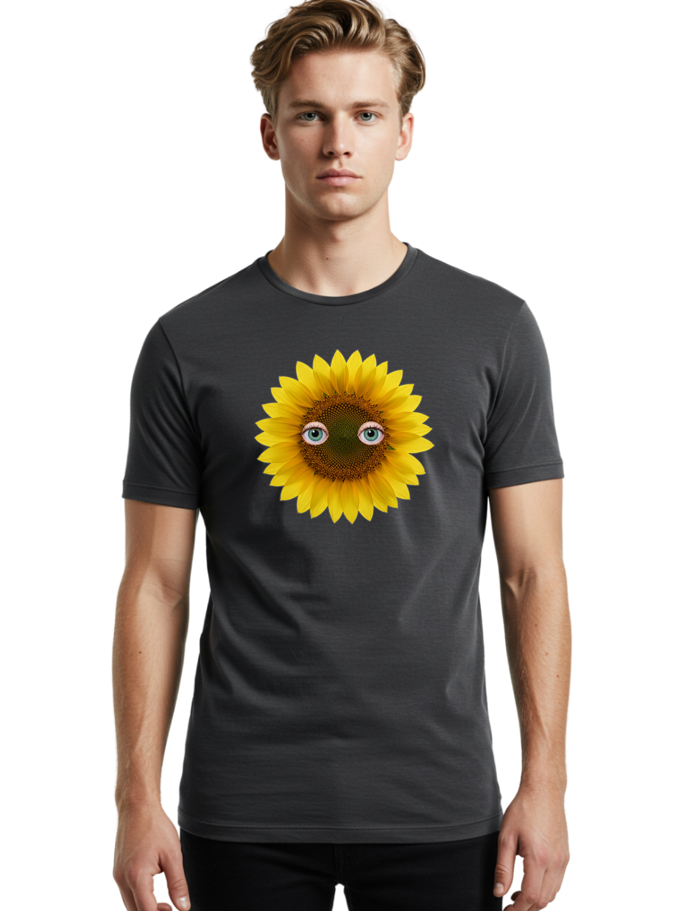 Sunflower-With-Eyes-4 Men'S Graphic Tee, 100% Cotton, Comfortable Casual Summer Wear, Machine Washable, Vintage Camera, Old Camera, Antique Camera, Black Camera, Classic Photography, Photography Equipment, Nostalgic Device, Film Camera, Bag044 16