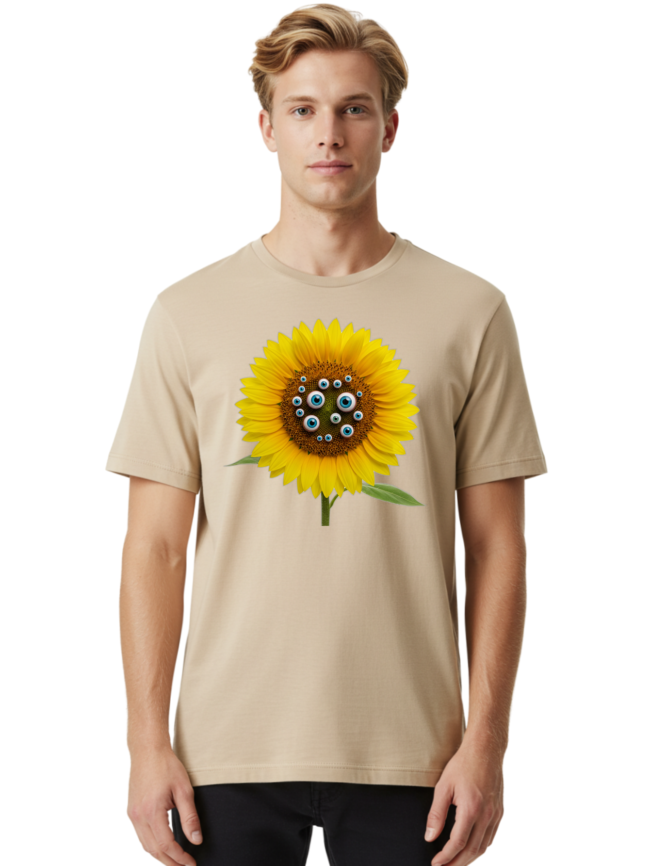 Sunflower-With-Eyes-5 Men'S Graphic Tee, 100% Cotton, Comfortable Casual Summer Wear, Machine Washable, Vintage Camera, Old Camera, Antique Camera, Black Camera, Classic Photography, Photography Equipment, Nostalgic Device, Film Camera, Bag045 16