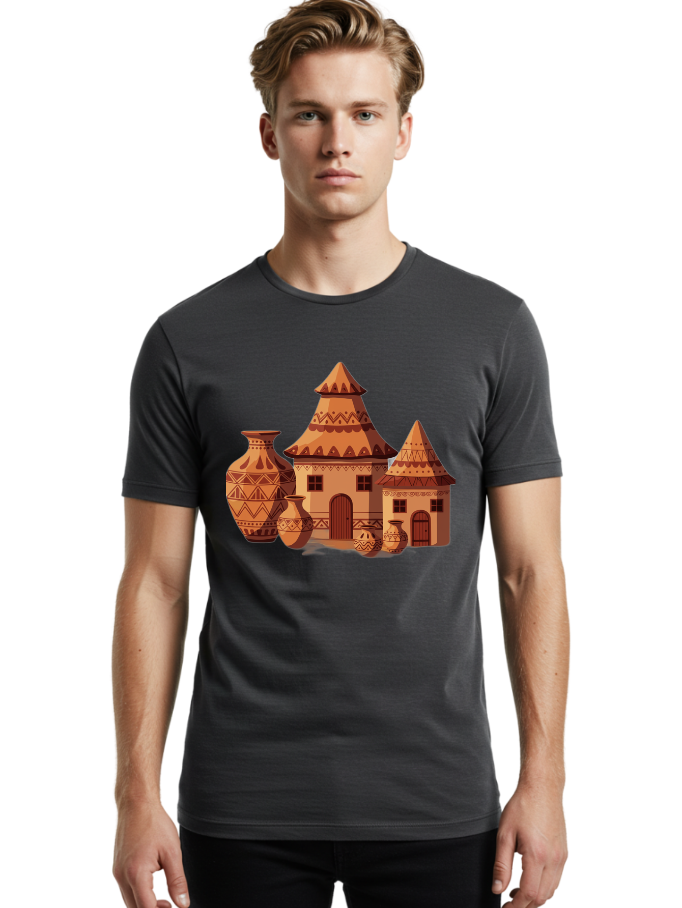 African-Huts-And-Vases Men'S Graphic Tee, 100% Cotton, Comfortable Casual Summer Wear, Machine Washable, Vintage Camera, Old Camera, Antique Camera, Black Camera, Classic Photography, Photography Equipment, Nostalgic Device, Film Camera, Bag130 17