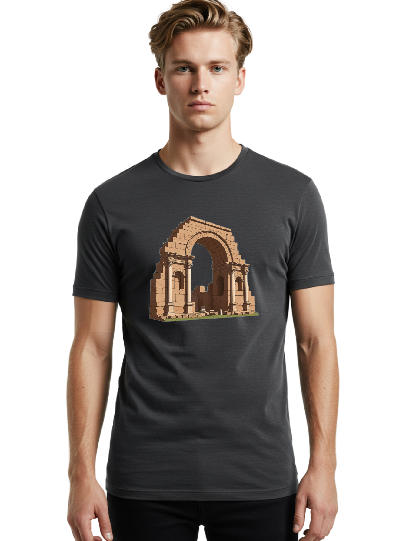 Archway-Ruins Men'S Graphic Tee, 100% Cotton, Comfortable Casual Summer Wear, Machine Washable, Vintage Camera, Old Camera, Antique Camera, Black Camera, Classic Photography, Photography Equipment, Nostalgic Device, Film Camera, Camera Art Bag146 22