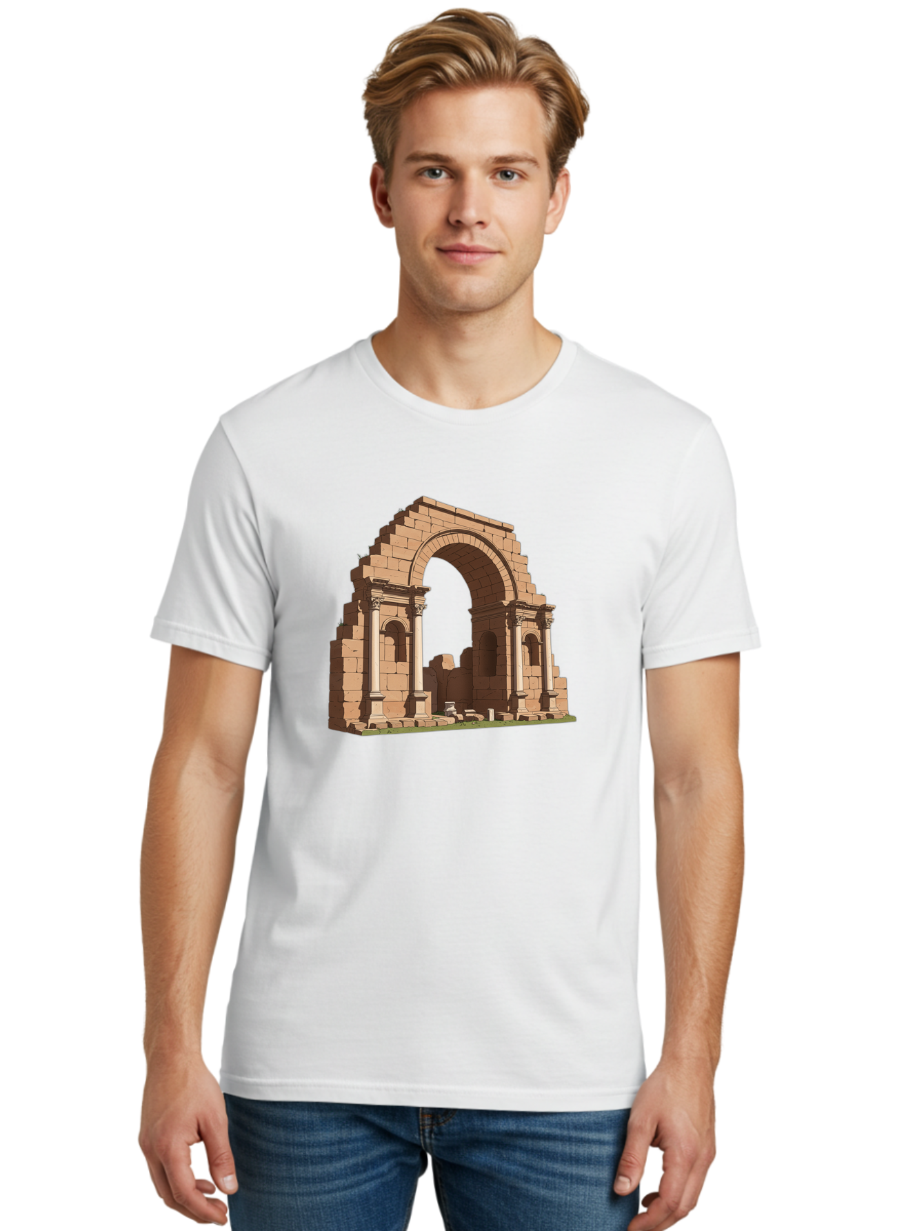 Archway-Ruins Men'S Graphic Tee, 100% Cotton, Comfortable Casual Summer Wear, Machine Washable, Vintage Camera, Old Camera, Antique Camera, Black Camera, Classic Photography, Photography Equipment, Nostalgic Device, Film Camera, Camera Art Bag146 16
