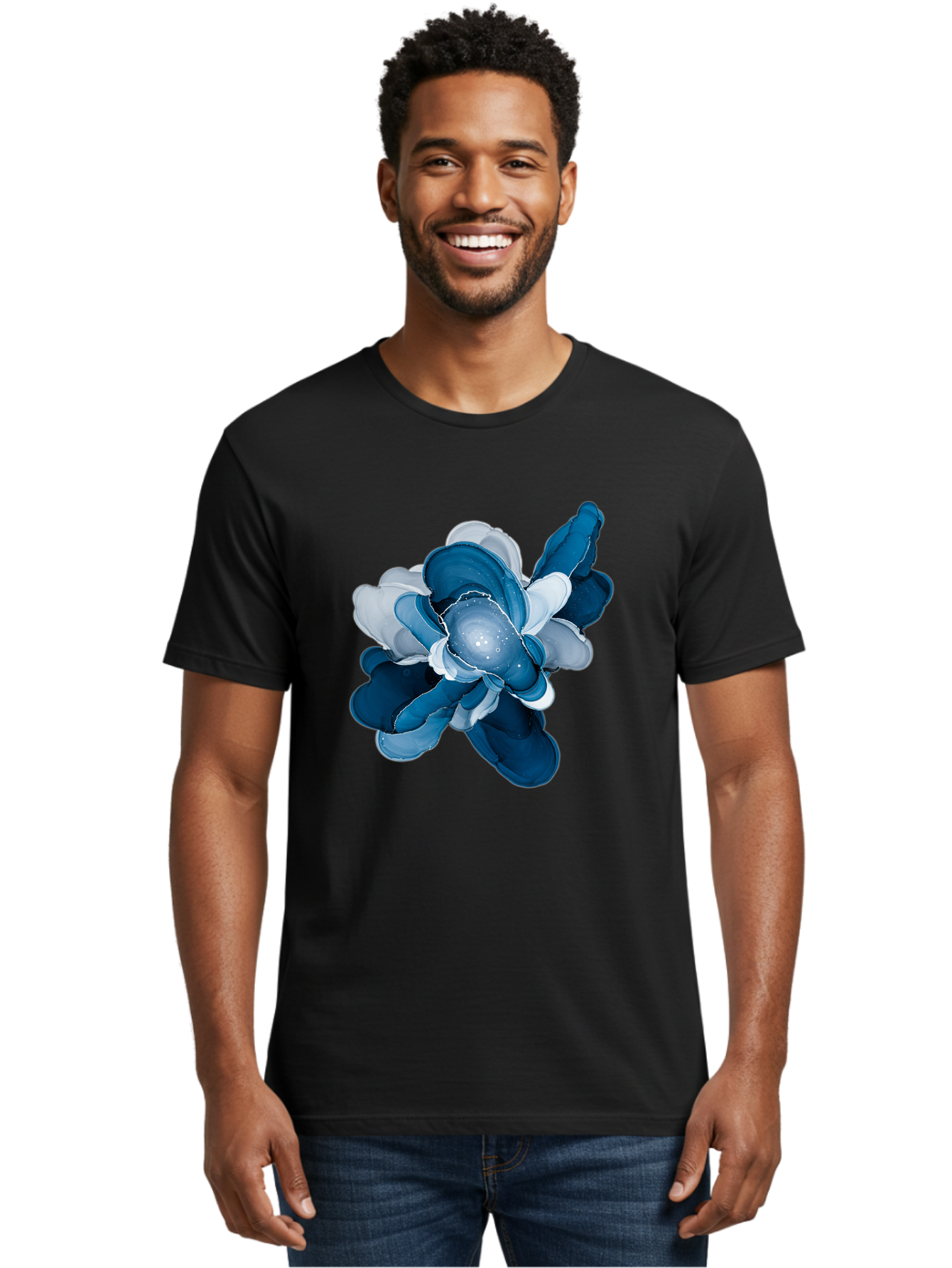 Blue-Digital-Flower Men'S Graphic Tee, 100% Cotton, Comfortable Casual Summer Wear, Machine Washable, Vintage Camera, Old Camera, Antique Camera, Black Camera, Classic Photography, Photography Equipment, Nostalgic Device, Film Camera, Bag191 30
