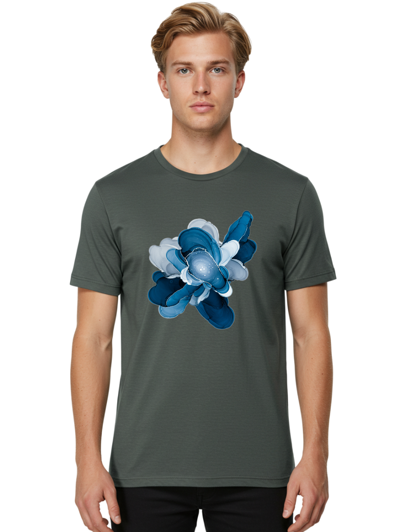 Blue-Digital-Flower Men'S Graphic Tee, 100% Cotton, Comfortable Casual Summer Wear, Machine Washable, Vintage Camera, Old Camera, Antique Camera, Black Camera, Classic Photography, Photography Equipment, Nostalgic Device, Film Camera, Bag191 17