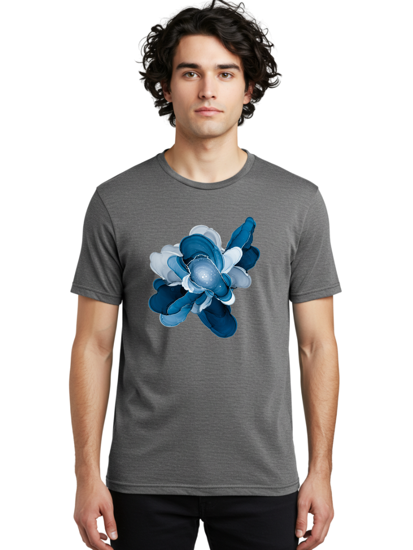 Blue-Digital-Flower Men'S Graphic Tee, 100% Cotton, Comfortable Casual Summer Wear, Machine Washable, Vintage Camera, Old Camera, Antique Camera, Black Camera, Classic Photography, Photography Equipment, Nostalgic Device, Film Camera, Bag191 19