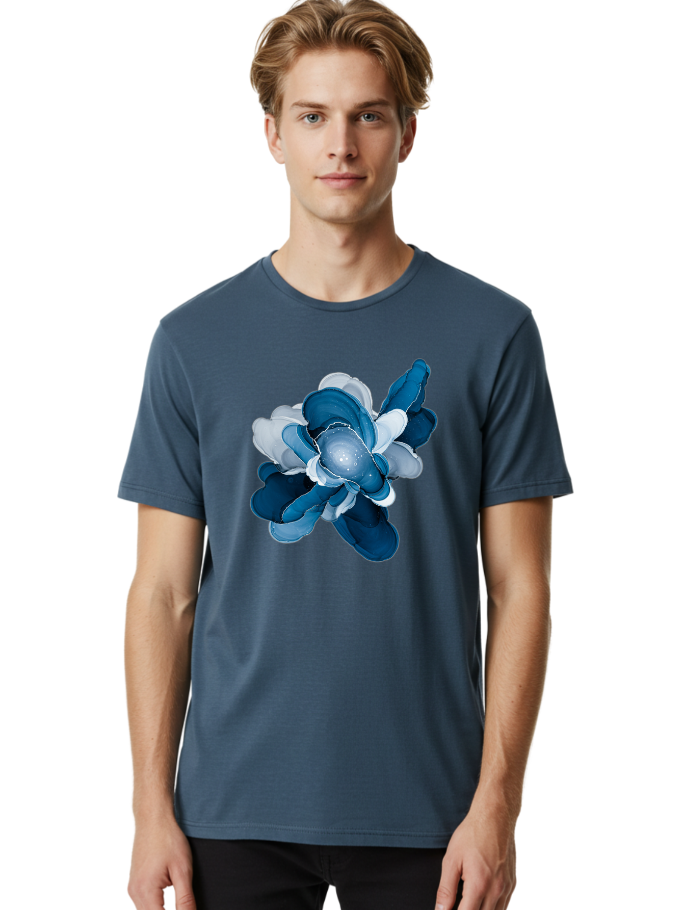Blue-Digital-Flower Men'S Graphic Tee, 100% Cotton, Comfortable Casual Summer Wear, Machine Washable, Vintage Camera, Old Camera, Antique Camera, Black Camera, Classic Photography, Photography Equipment, Nostalgic Device, Film Camera, Bag191 18