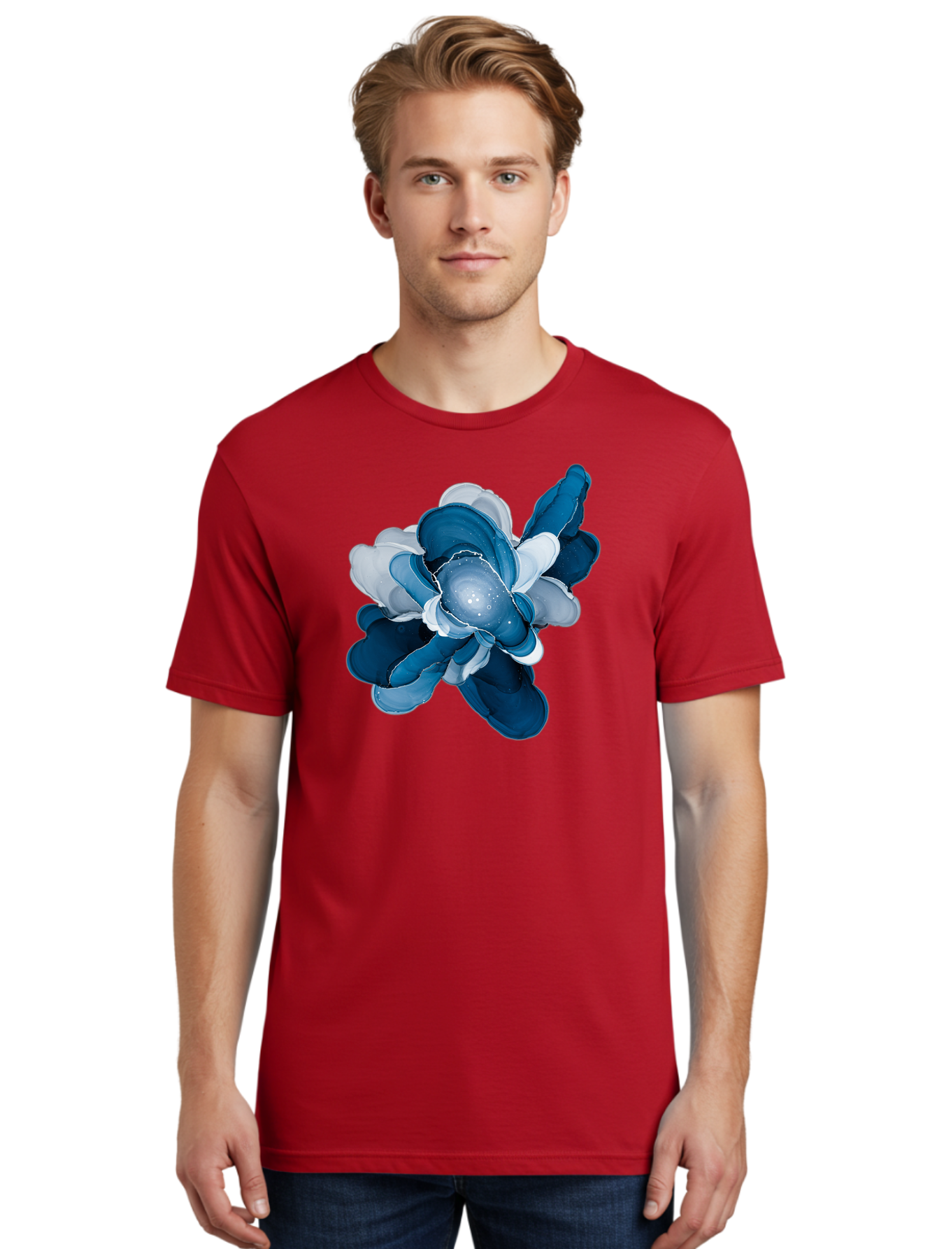 Blue-Digital-Flower Men'S Graphic Tee, 100% Cotton, Comfortable Casual Summer Wear, Machine Washable, Vintage Camera, Old Camera, Antique Camera, Black Camera, Classic Photography, Photography Equipment, Nostalgic Device, Film Camera, Bag191 24