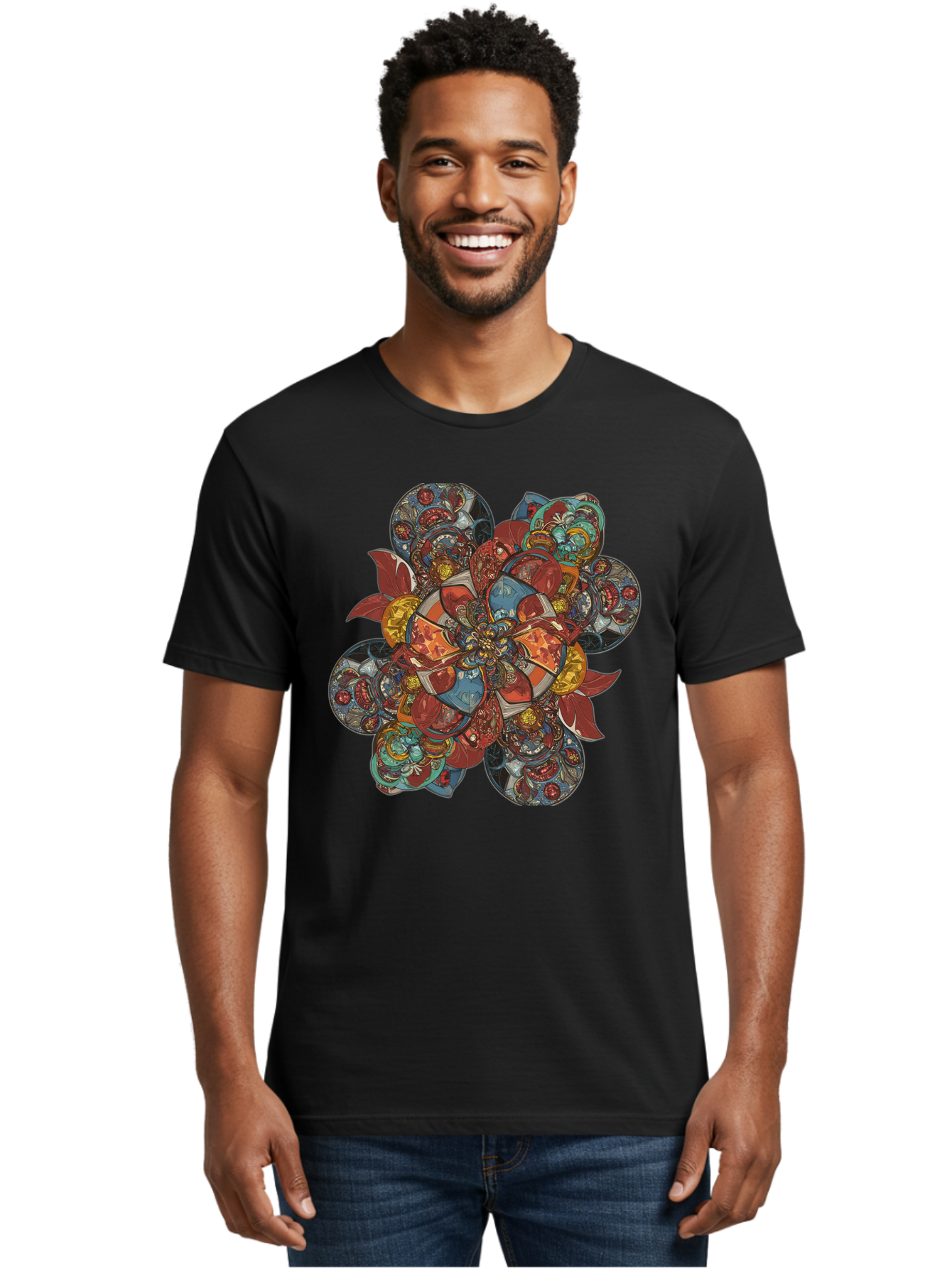 Flower-Mandala Men'S Graphic Tee, 100% Cotton, Comfortable Casual Summer Wear, Machine Washable, Vintage Camera, Old Camera, Antique Camera, Black Camera, Classic Photography, Photography Equipment, Nostalgic Device, Film Camera, Camera Art Bag472 23