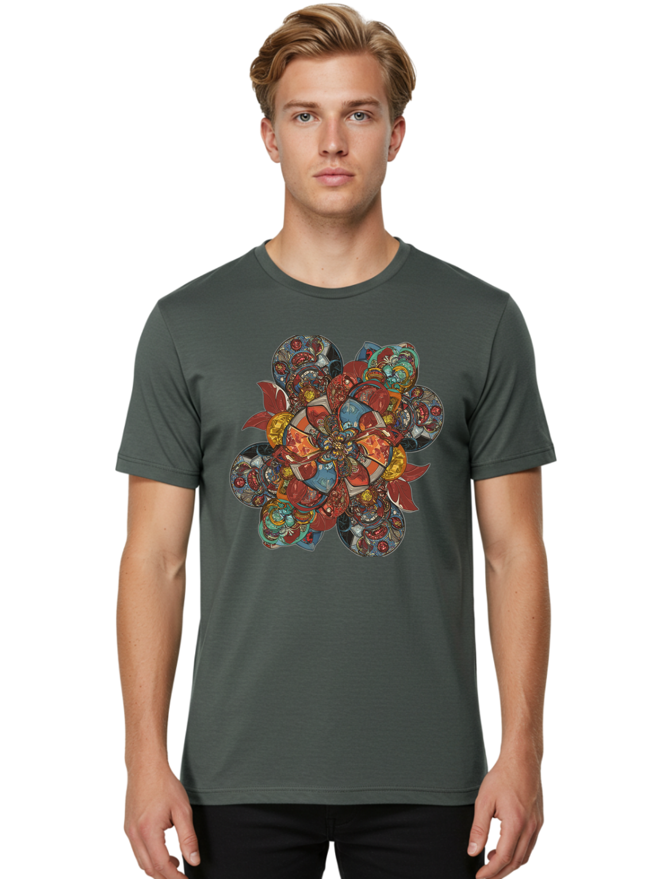 Flower-Mandala Men'S Graphic Tee, 100% Cotton, Comfortable Casual Summer Wear, Machine Washable, Vintage Camera, Old Camera, Antique Camera, Black Camera, Classic Photography, Photography Equipment, Nostalgic Device, Film Camera, Camera Art Bag472 26