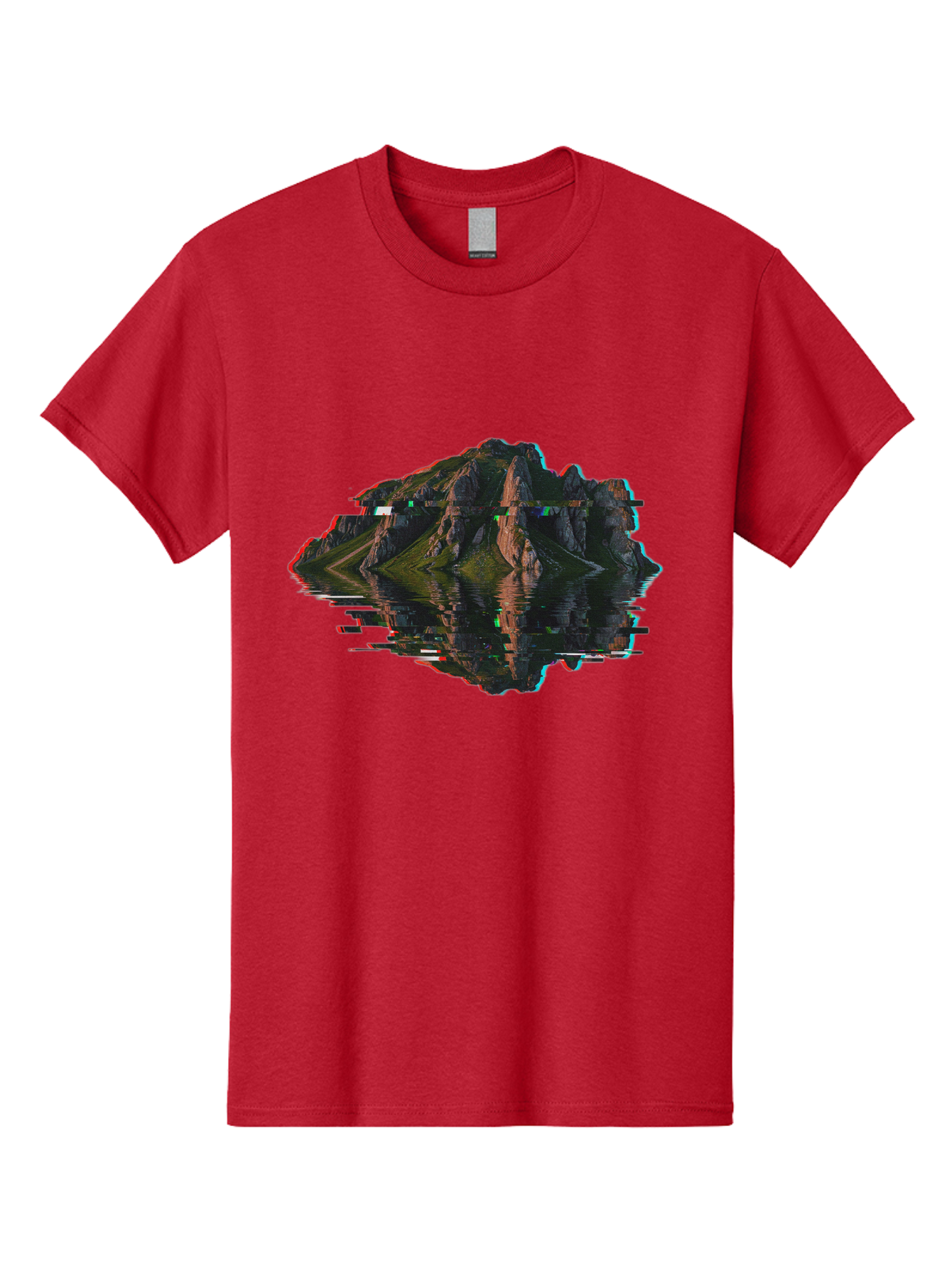 Glitching-Mountain-Landscape Men'S Graphic Tee, 100% Cotton, Comfortable Casual Summer Wear, Machine Washable, Vintage Camera, Old Camera, Antique Camera, Black Camera, Classic Photography, Photography Equipment, Nostalgic Device, Film Camera, Bag533 7