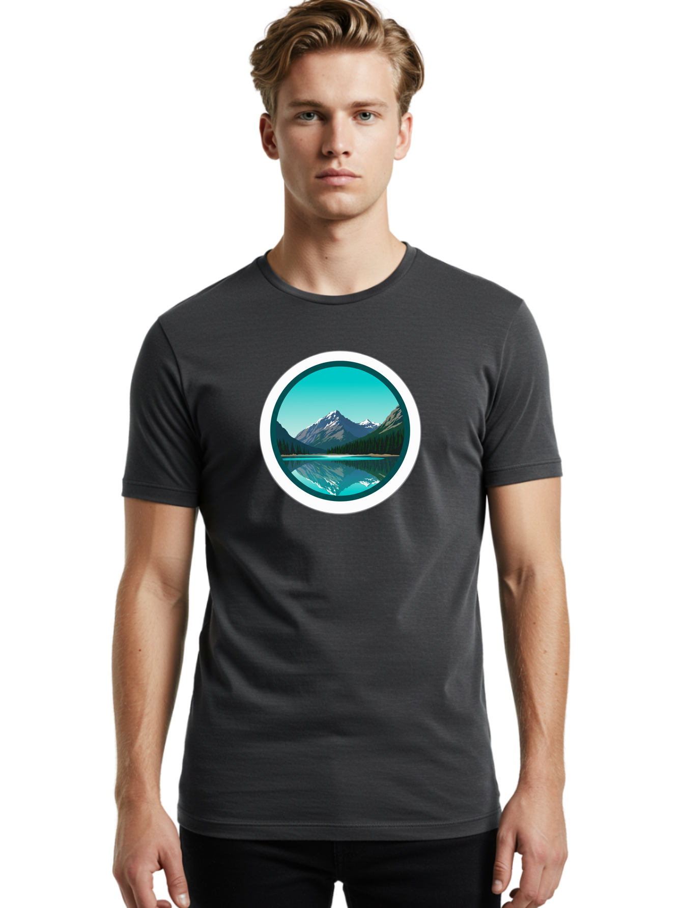 Mountain-Lake-Scene Men'S Graphic Tee, 100% Cotton, Comfortable Casual Summer Wear, Machine Washable, Vintage Camera, Old Camera, Antique Camera, Black Camera, Classic Photography, Photography Equipment, Nostalgic Device, Film Camera, Bag822 29
