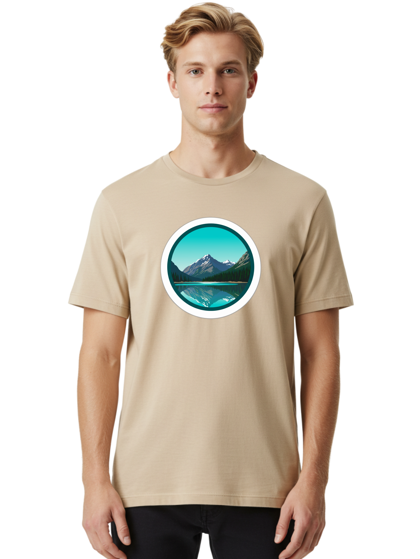 Mountain-Lake-Scene Men'S Graphic Tee, 100% Cotton, Comfortable Casual Summer Wear, Machine Washable, Vintage Camera, Old Camera, Antique Camera, Black Camera, Classic Photography, Photography Equipment, Nostalgic Device, Film Camera, Bag822 26