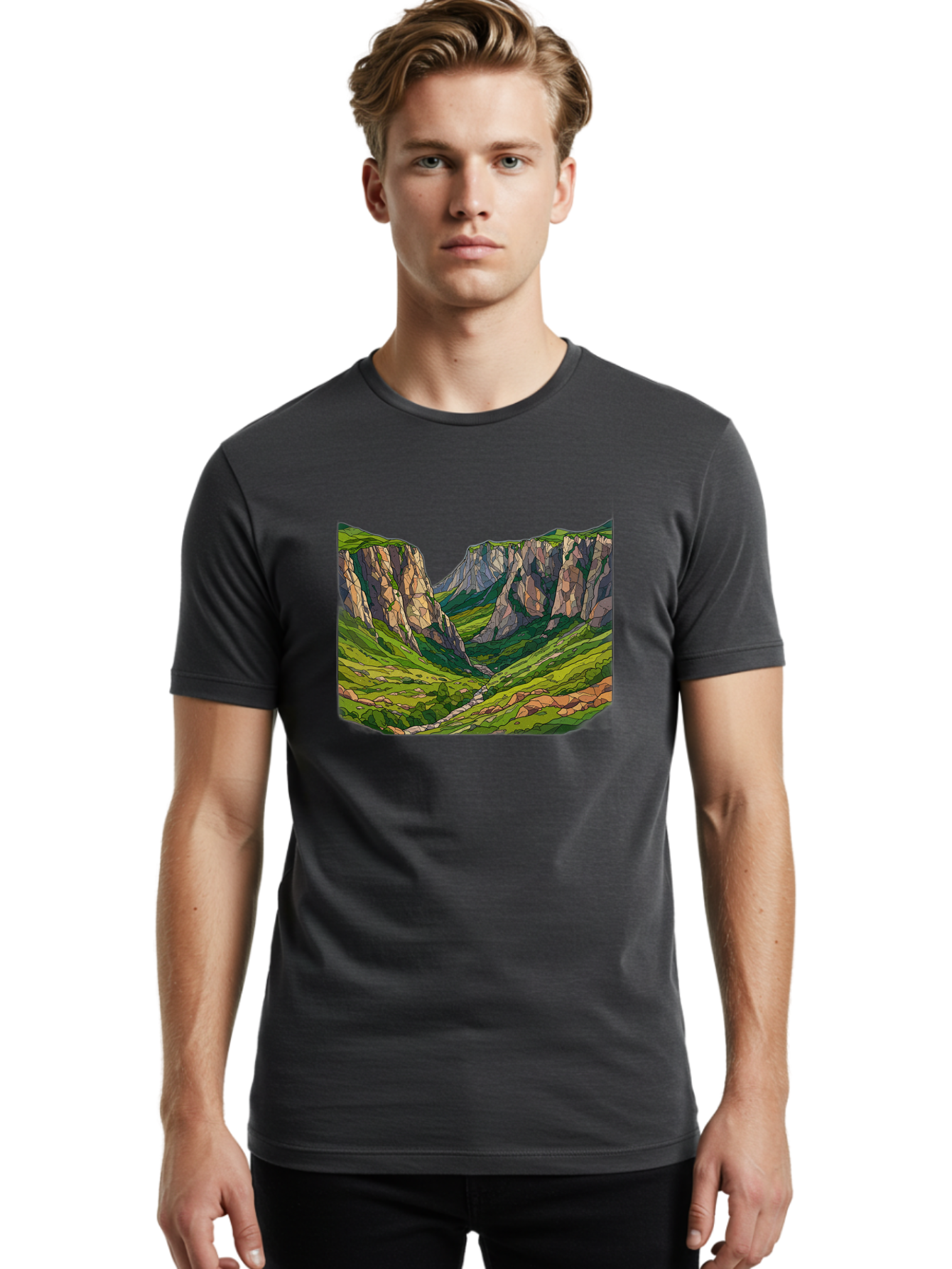 Mountain-Landscape-1 Men'S Graphic Tee, 100% Cotton, Comfortable Casual Summer Wear, Machine Washable, Vintage Camera, Old Camera, Antique Camera, Black Camera, Classic Photography, Photography Equipment, Nostalgic Device, Film Camera, Bag824 25