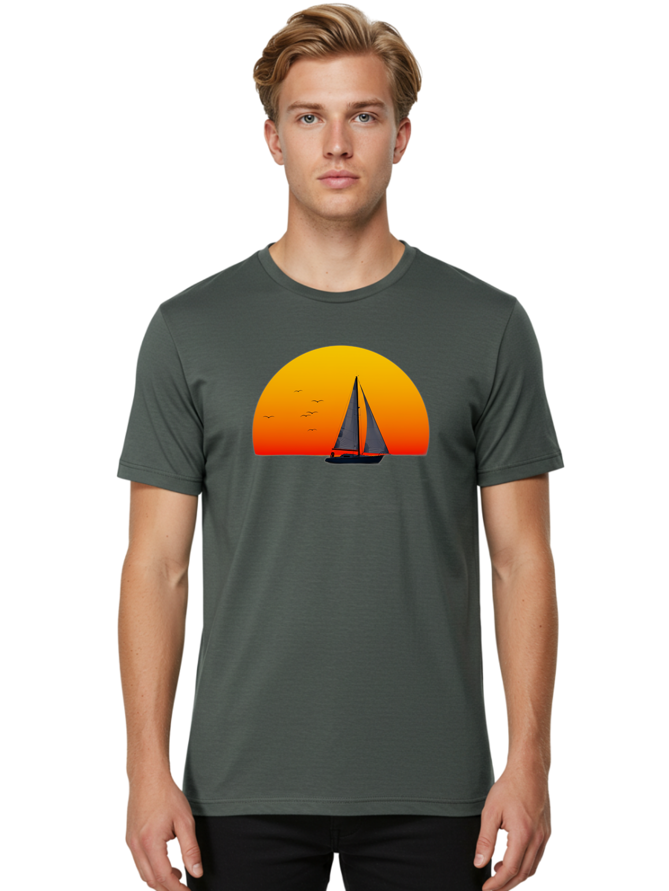 Sailboat-At-Sunset Men'S Graphic Tee, 100% Cotton, Comfortable Casual Summer Wear, Machine Washable, Vintage Camera, Old Camera, Antique Camera, Black Camera, Classic Photography, Photography Equipment, Nostalgic Device, Film Camera, Bah055 17