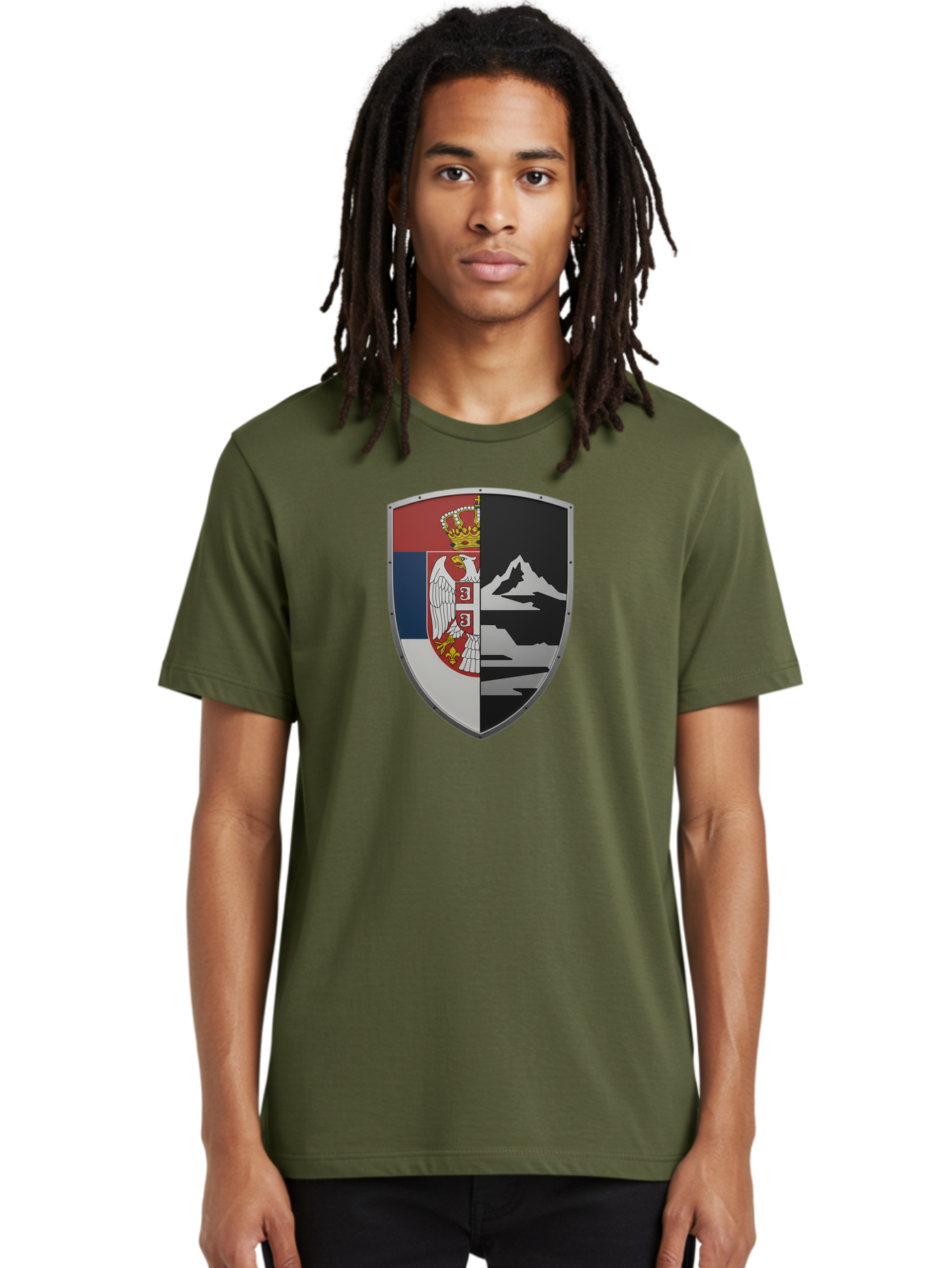Shield-With-Eagle-And-Mountain Men'S Graphic Tee, 100% Cotton, Comfortable Casual Summer Wear, Machine Washable, Vintage Camera, Old Camera, Antique Camera, Black Camera, Classic Photography, Photography Equipment, Nostalgic Device, Bah100 30