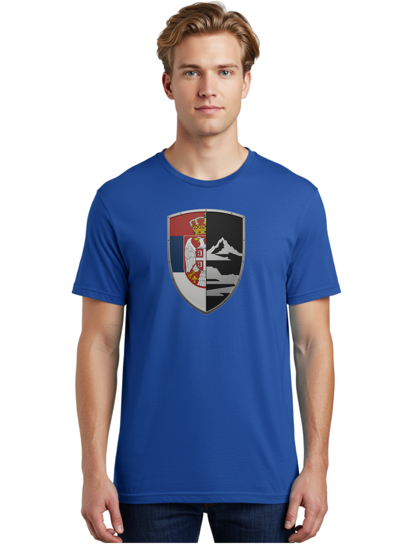 Shield-With-Eagle-And-Mountain Men'S Graphic Tee, 100% Cotton, Comfortable Casual Summer Wear, Machine Washable, Vintage Camera, Old Camera, Antique Camera, Black Camera, Classic Photography, Photography Equipment, Nostalgic Device, Bah100 23