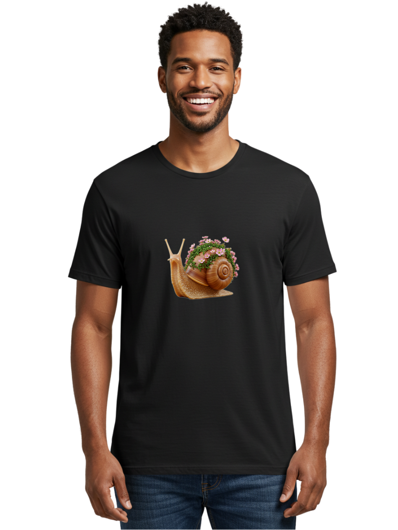 Snail-With-Flowers-2 Men'S Graphic Tee, 100% Cotton, Comfortable Casual Summer Wear, Machine Washable, Vintage Camera, Old Camera, Antique Camera, Black Camera, Classic Photography, Photography Equipment, Nostalgic Device, Film Camera, Bah140 25