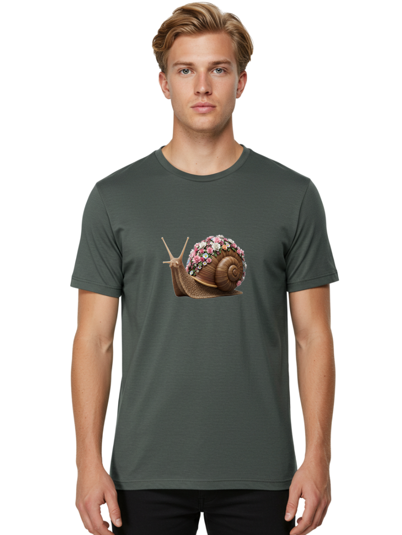 Snail-With-Flowers-4 Men'S Graphic Tee, 100% Cotton, Comfortable Casual Summer Wear, Machine Washable, Vintage Camera, Old Camera, Antique Camera, Black Camera, Classic Photography, Photography Equipment, Nostalgic Device, Film Camera, Bah142 28