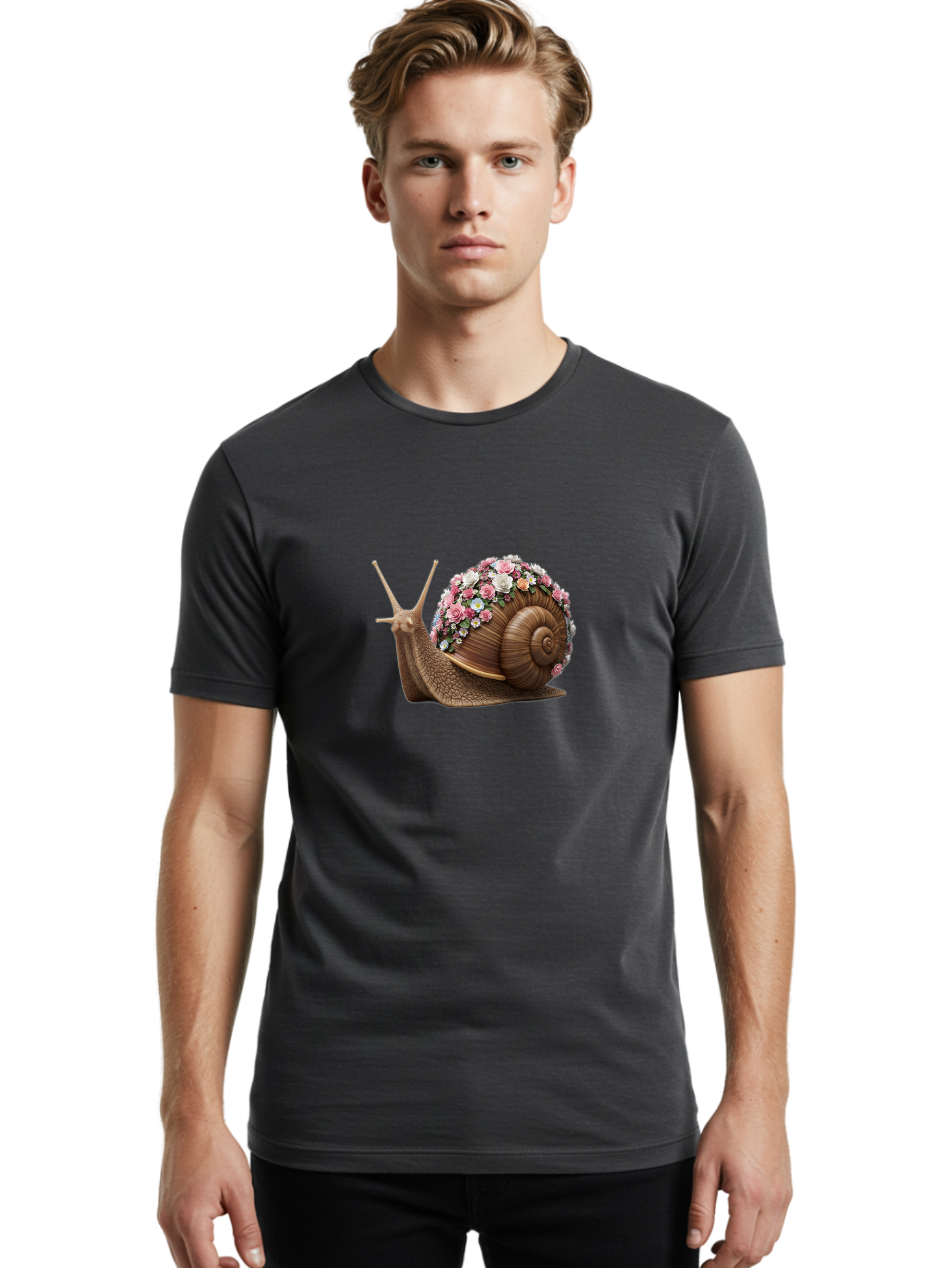 Snail-With-Flowers-4 Men'S Graphic Tee, 100% Cotton, Comfortable Casual Summer Wear, Machine Washable, Vintage Camera, Old Camera, Antique Camera, Black Camera, Classic Photography, Photography Equipment, Nostalgic Device, Film Camera, Bah142 27