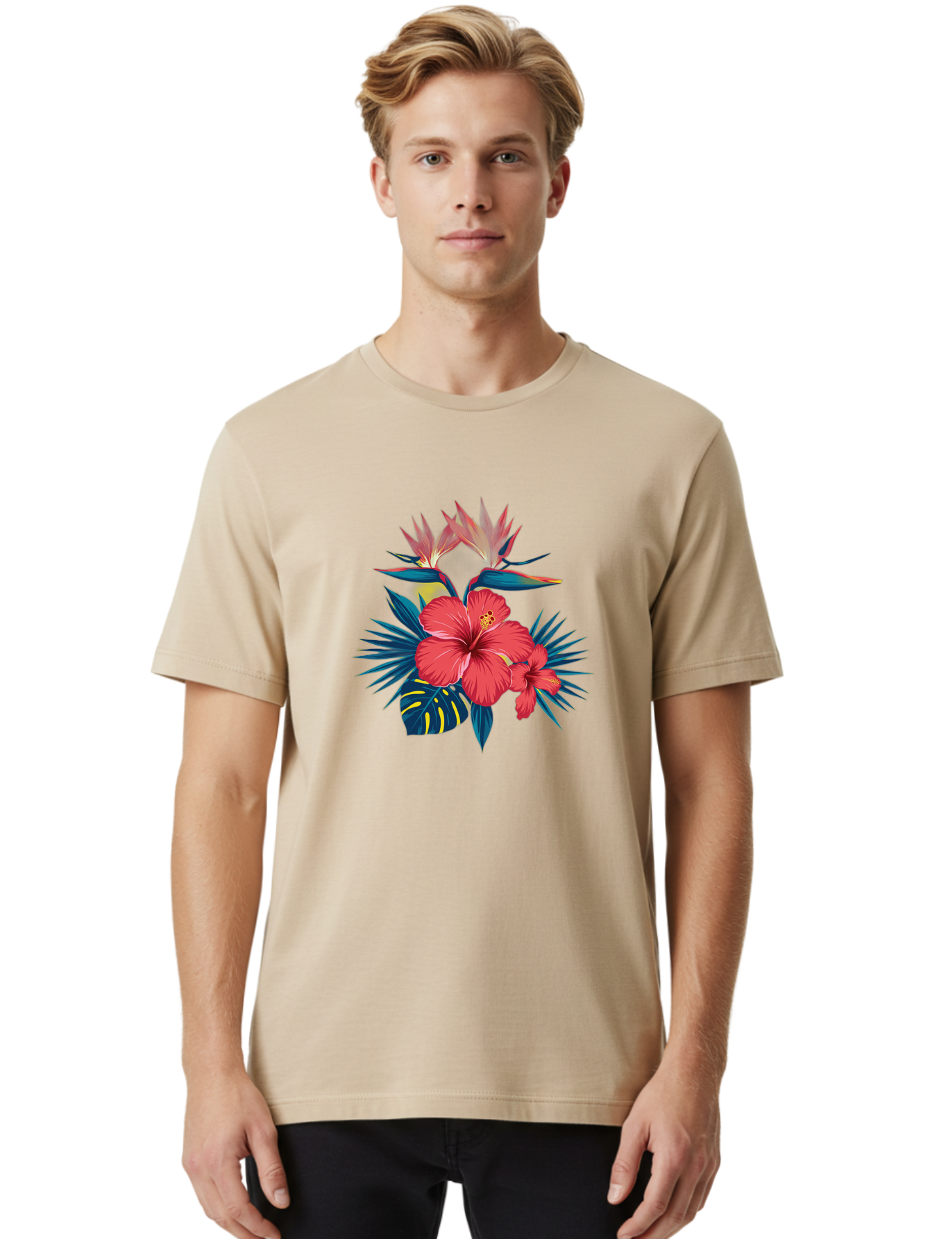 Tropical-Hibiscus Men'S Graphic Tee, 100% Cotton, Comfortable Casual Summer Wear, Machine Washable, Vintage Camera, Old Camera, Antique Camera, Black Camera, Classic Photography, Photography Equipment, Nostalgic Device, Film Camera, Camera Art Bah292 23