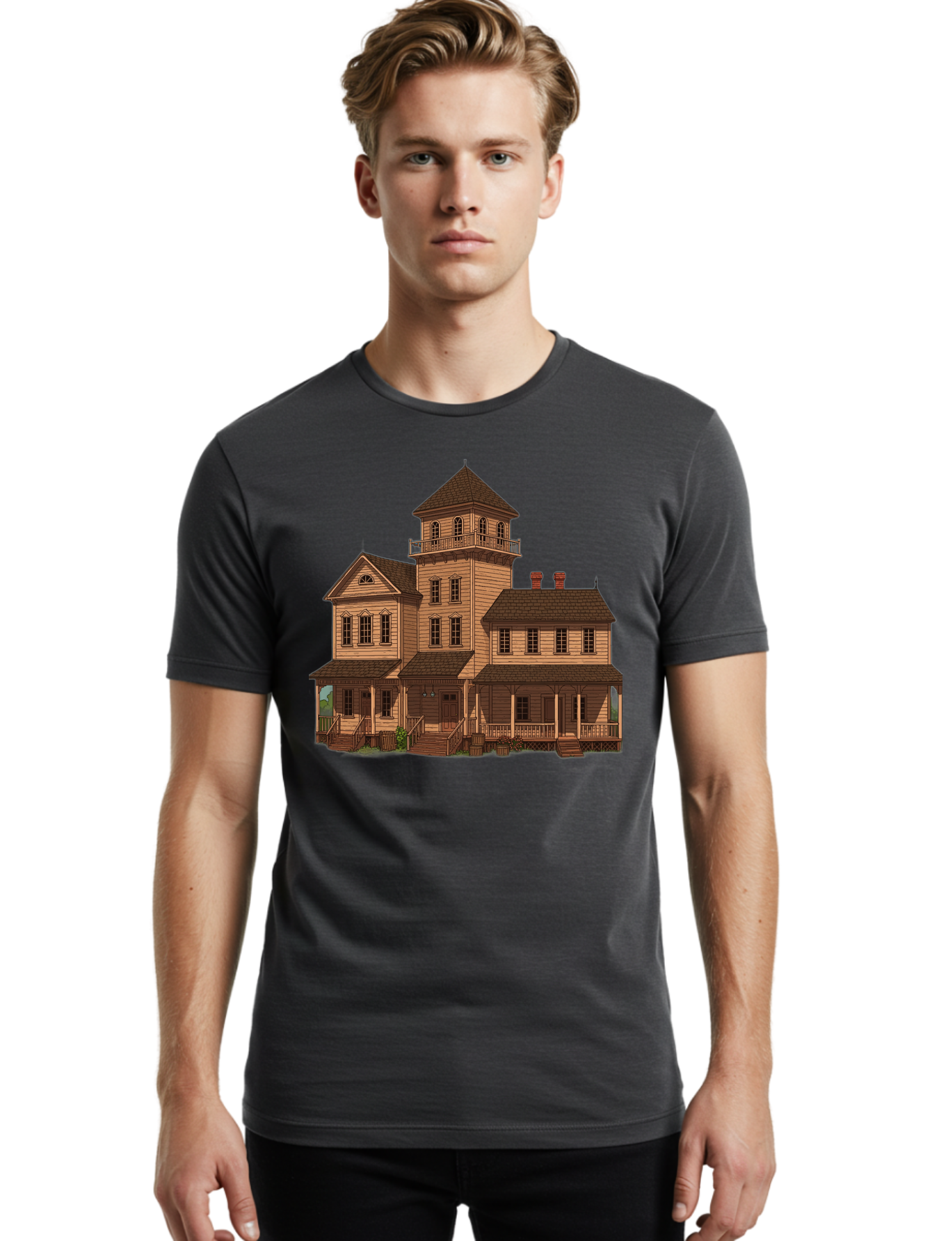 Victorian-Mansion-1 Men'S Graphic Tee, 100% Cotton, Comfortable Casual Summer Wear, Machine Washable, Vintage Camera, Old Camera, Antique Camera, Black Camera, Classic Photography, Photography Equipment, Nostalgic Device, Film Camera, Bah317 27