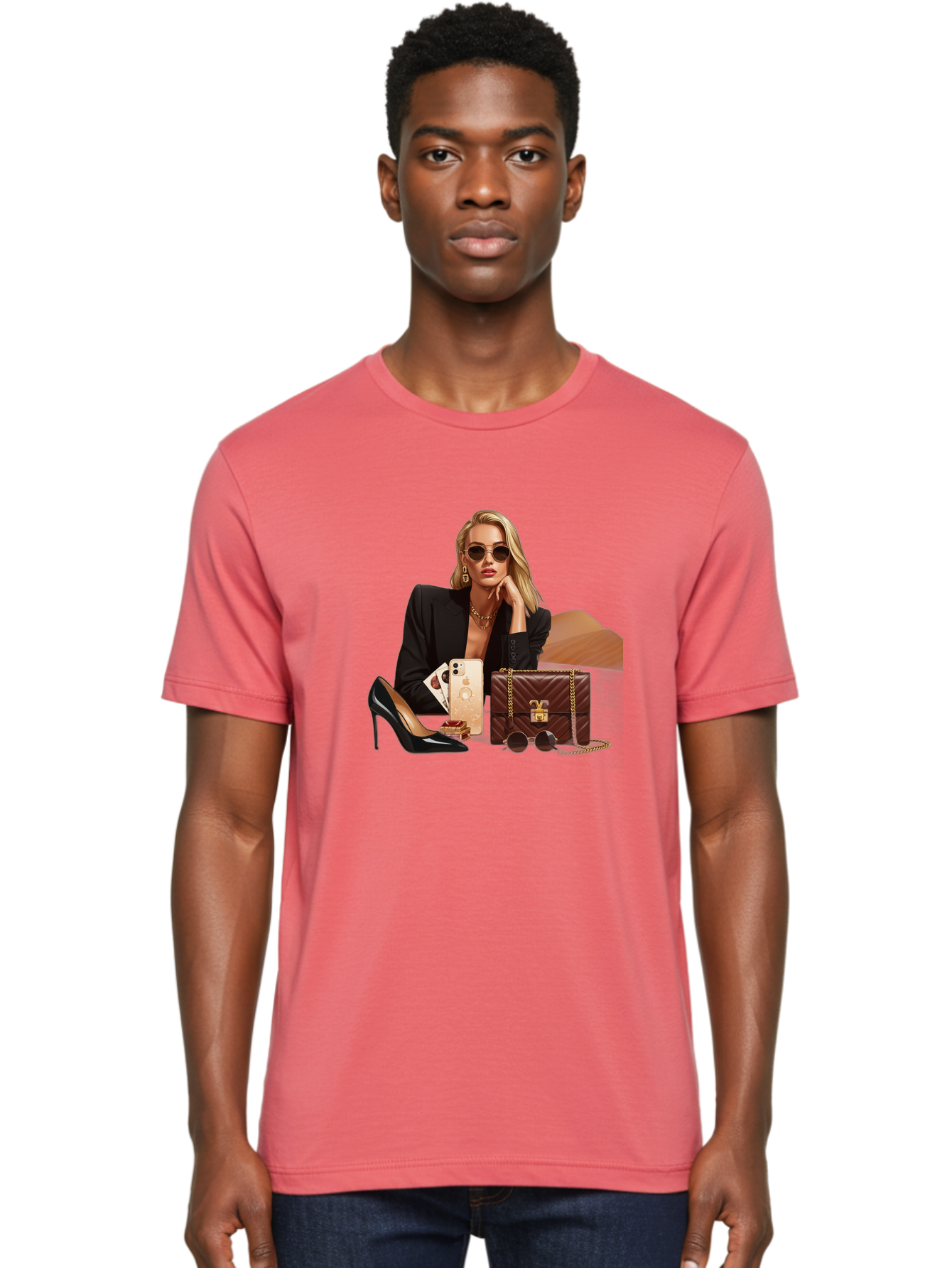 Woman-With-Luxury-Accessories Men'S Graphic Tee, 100% Cotton, Comfortable Casual Summer Wear, Machine Washable, Vintage Camera, Old Camera, Antique Camera, Black Camera, Classic Photography, Photography Equipment, Nostalgic Device, Bah395 21