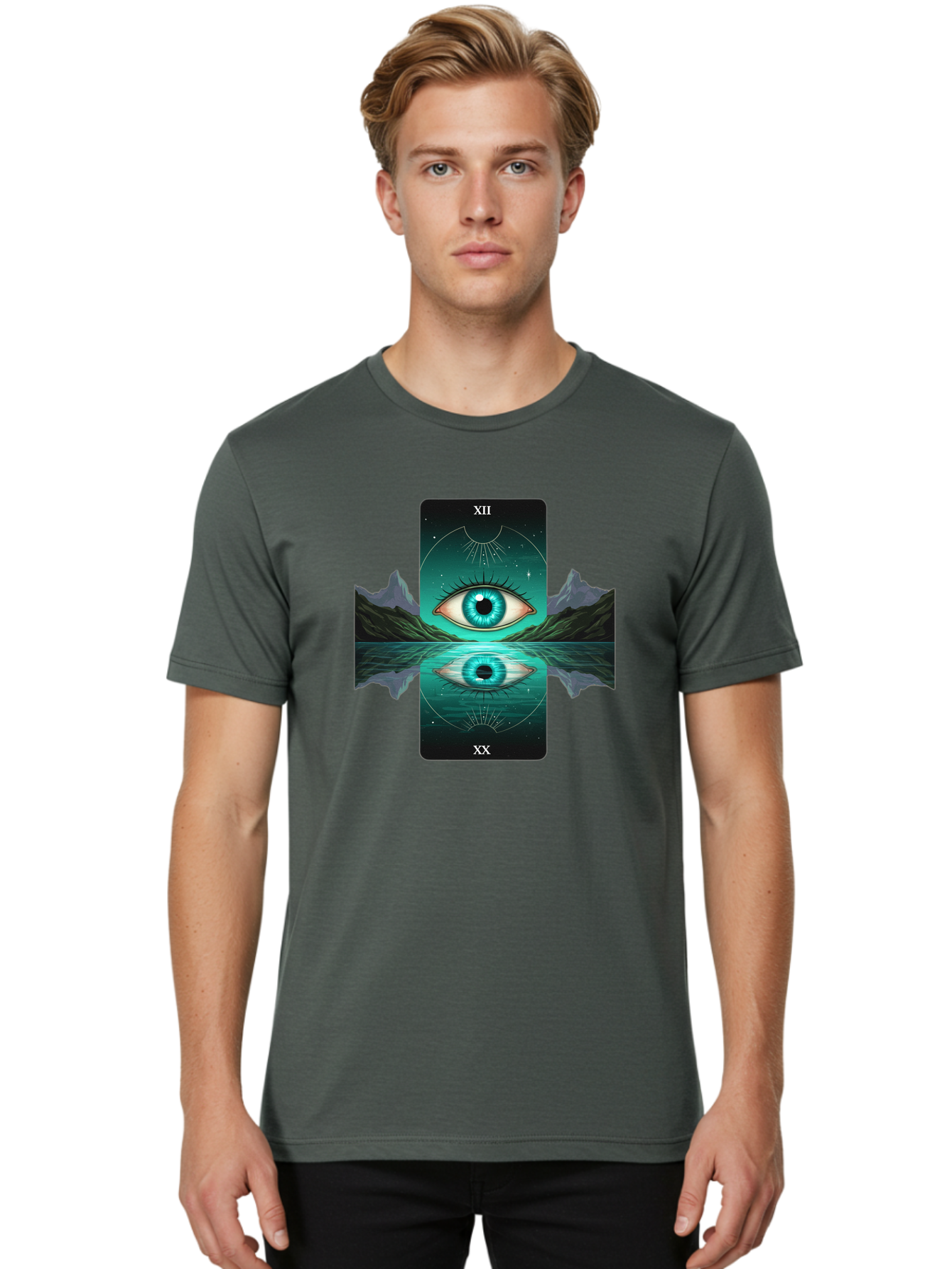 Xii-The-Moon-Tarot-Card Men'S Graphic Tee, 100% Cotton, Comfortable Casual Summer Wear, Machine Washable, Vintage Camera, Old Camera, Antique Camera, Black Camera, Classic Photography, Photography Equipment, Nostalgic Device, Film Camera, Bah407 25