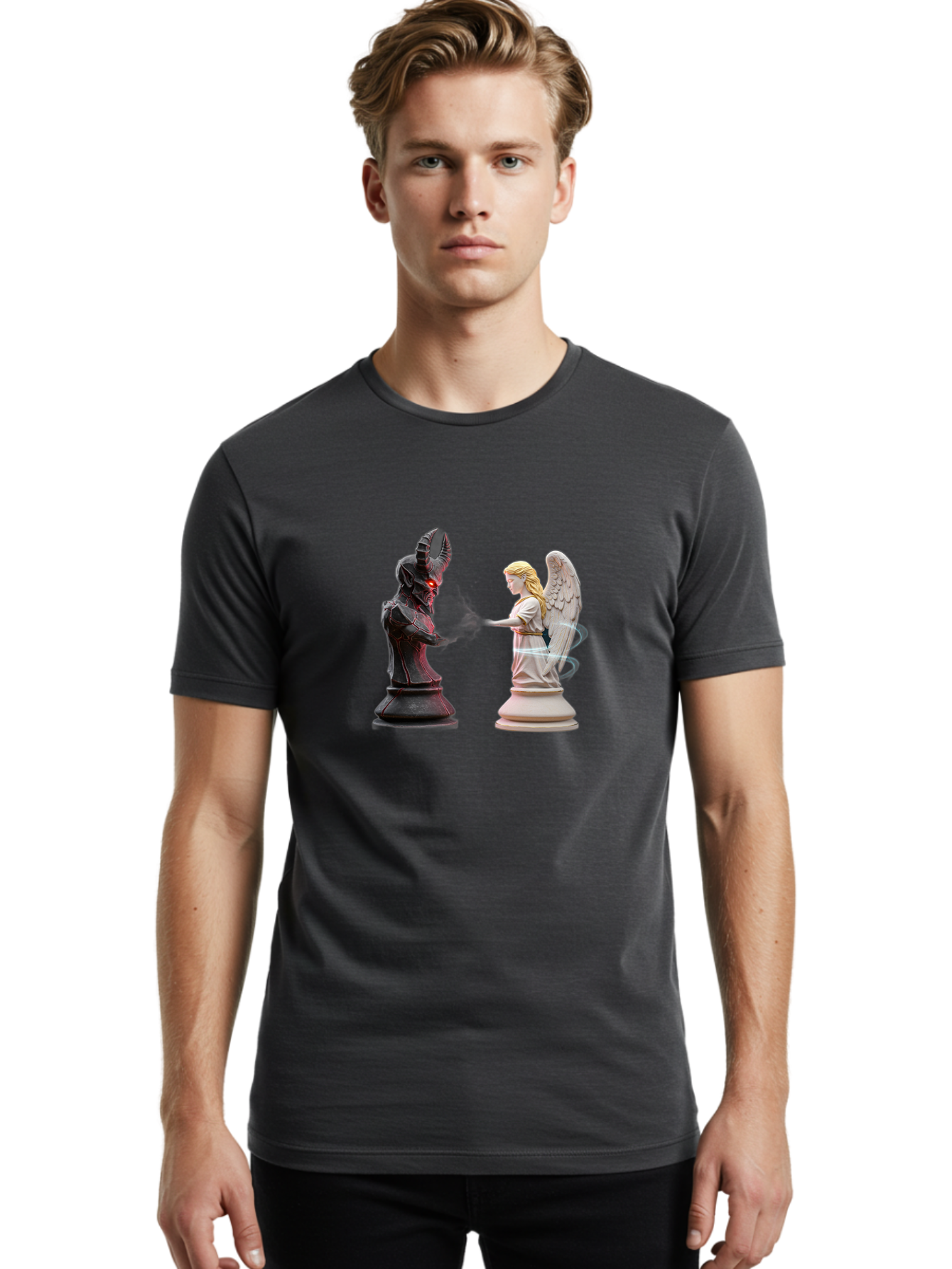 Angel-Vs-Demon-Chess Men'S Graphic Tee, 100% Cotton, Comfortable Casual Summer Wear, Machine Washable, Vintage Camera, Old Camera, Antique Camera, Black Camera, Classic Photography, Photography Equipment, Nostalgic Device, Film Camera, Bah425 30