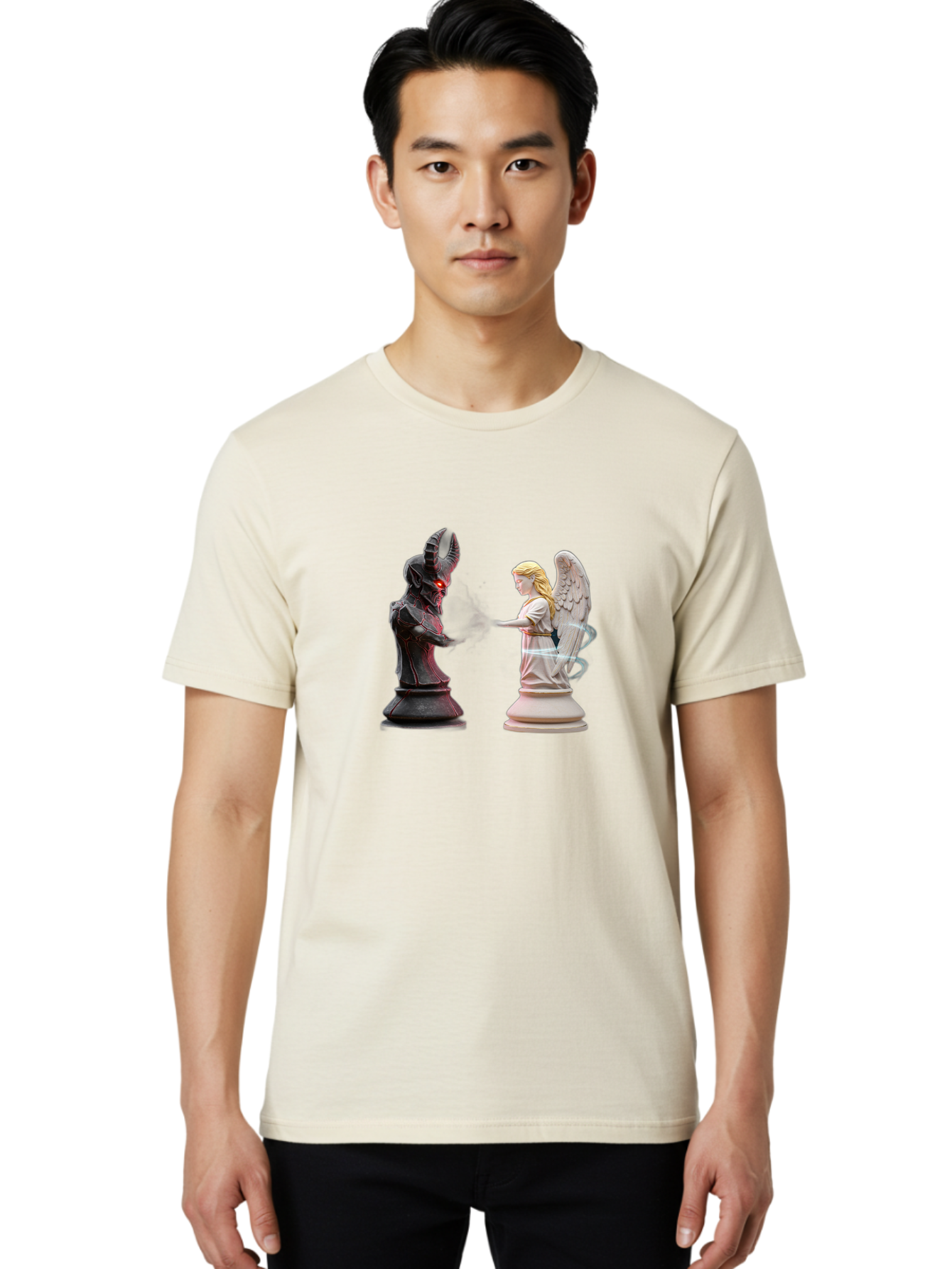 Angel-Vs-Demon-Chess Men'S Graphic Tee, 100% Cotton, Comfortable Casual Summer Wear, Machine Washable, Vintage Camera, Old Camera, Antique Camera, Black Camera, Classic Photography, Photography Equipment, Nostalgic Device, Film Camera, Bah425 24